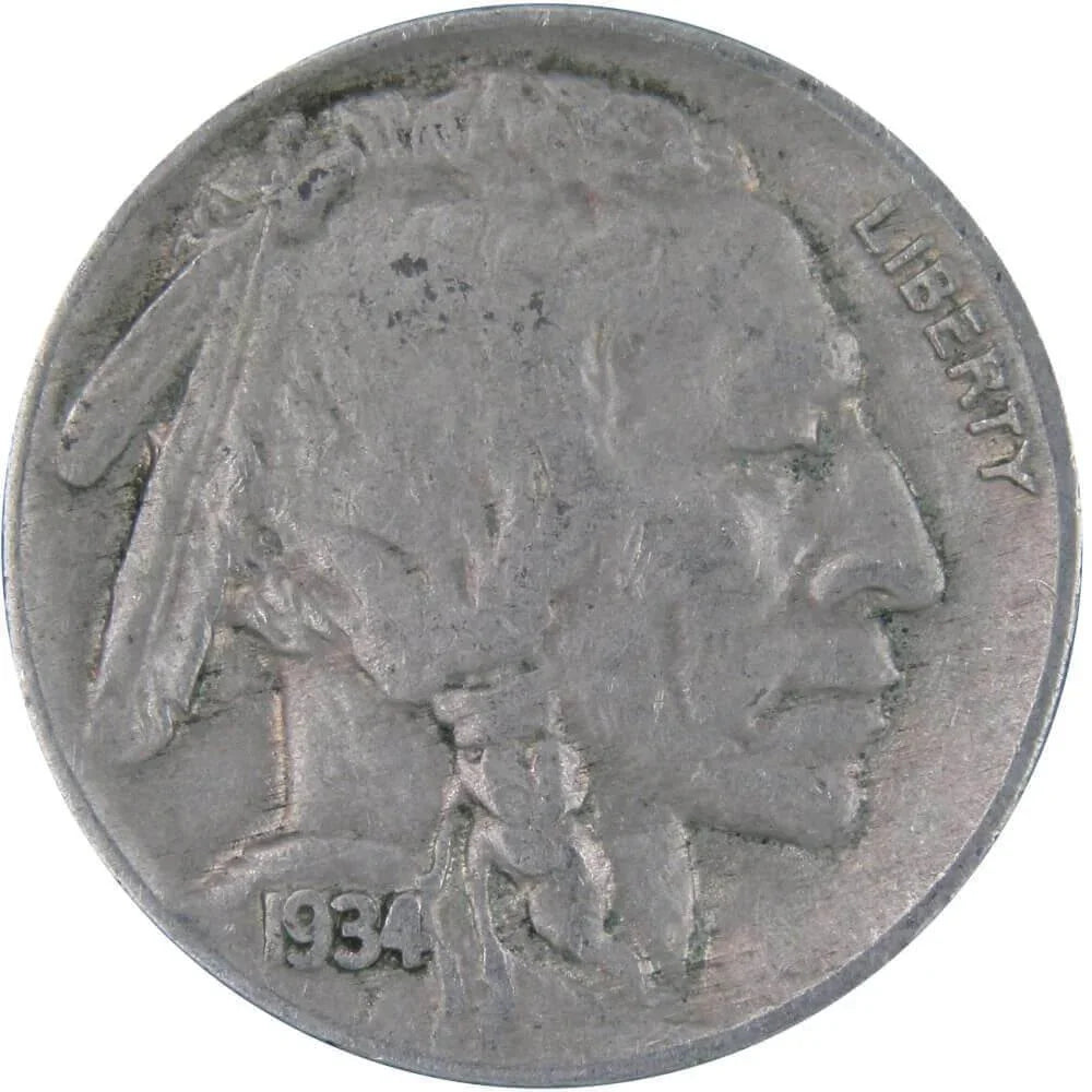 1934 Indian Head Buffalo Nickel 5 Cent Piece VF Very Fine 5c US Coin Collectible