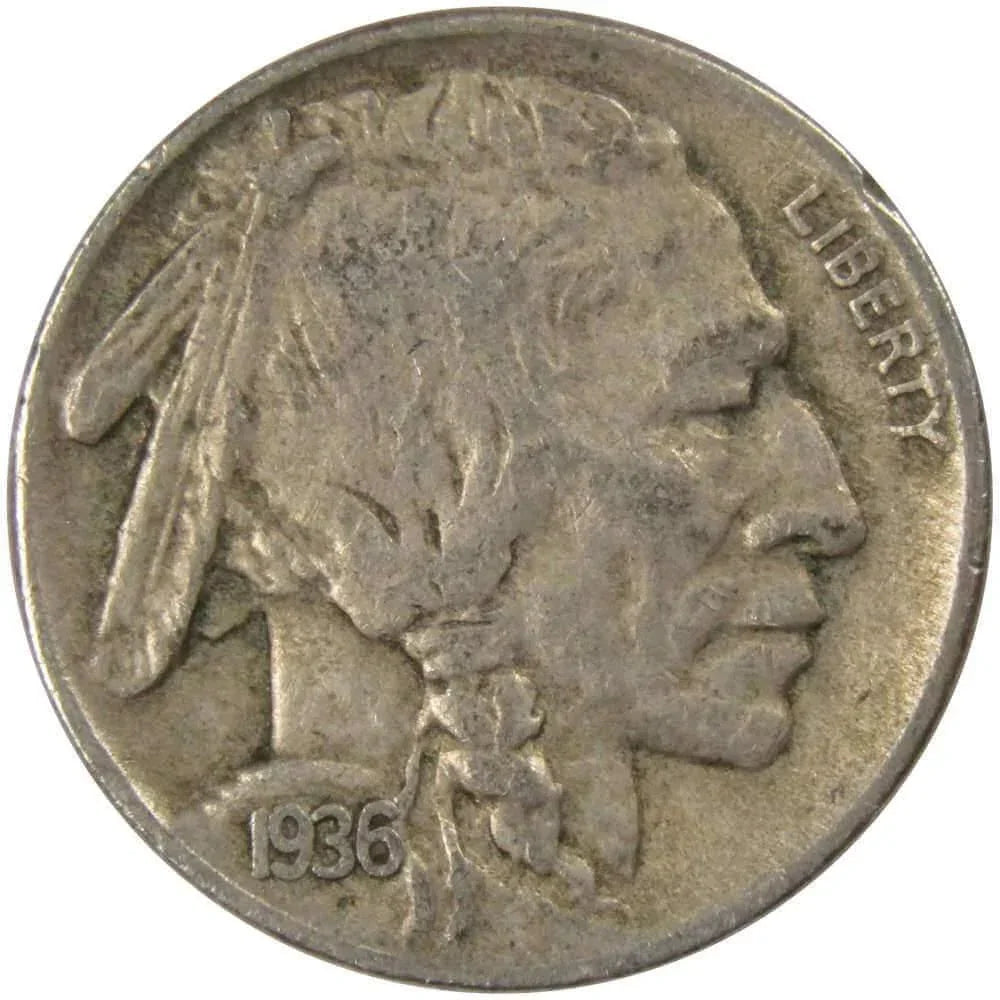 1936 D Indian Head Buffalo Nickel 5 Cent Piece VF Very Fine 5c US Coin