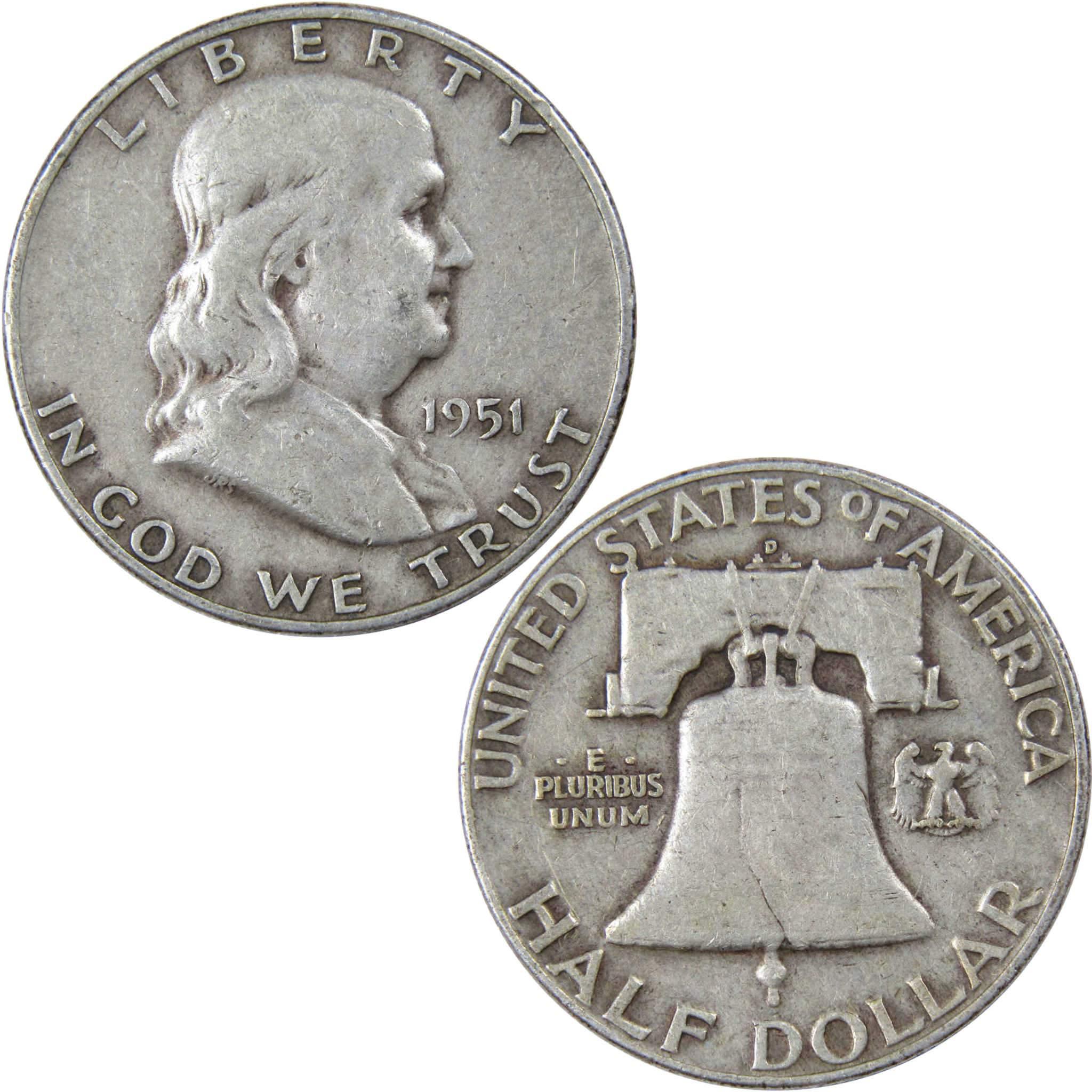 1951 D Franklin Half Dollar VF Very Fine 90% Silver 50c US Coin Collectible