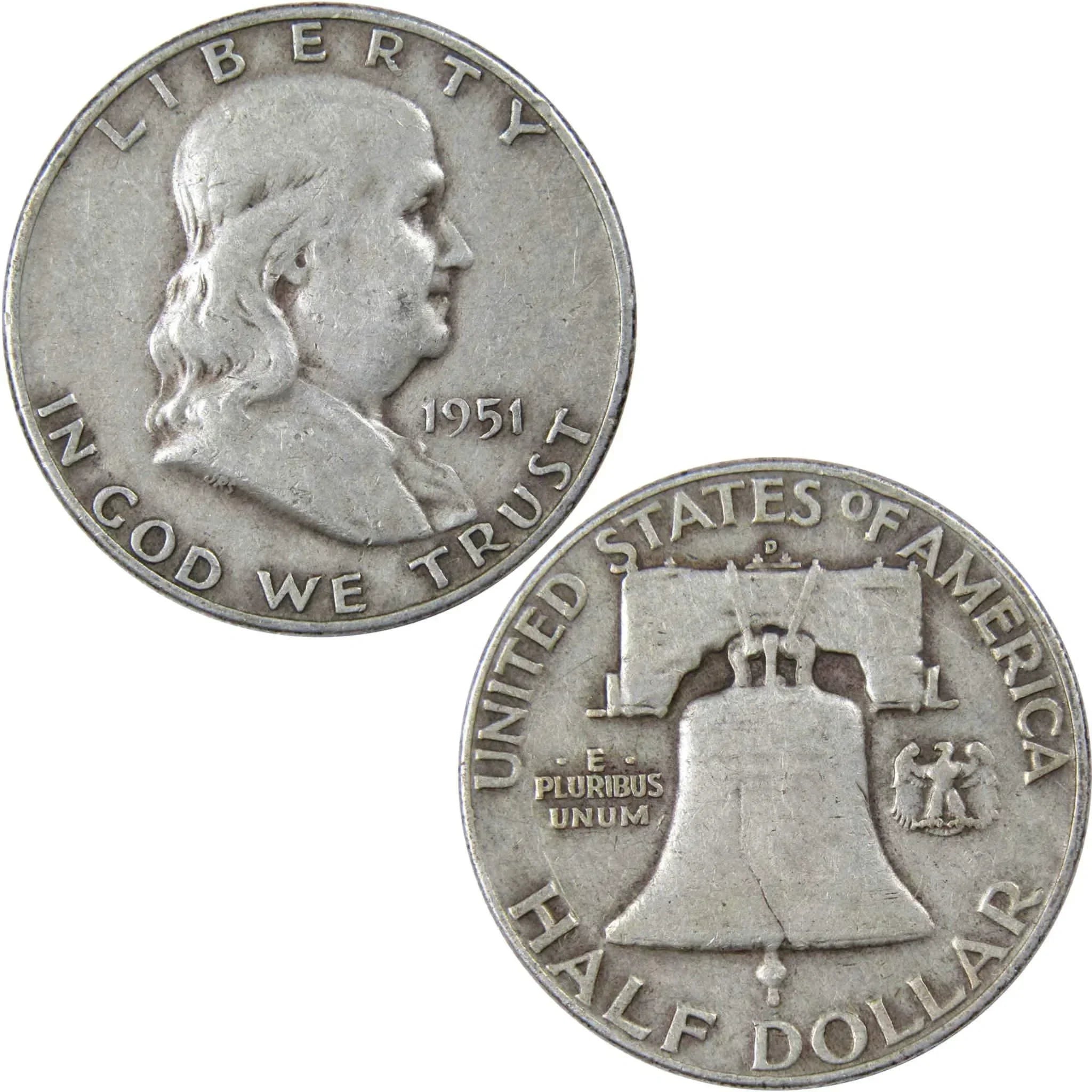 1951 D Franklin Half Dollar VF Very Fine 90% Silver 50c US Coin Collectible
