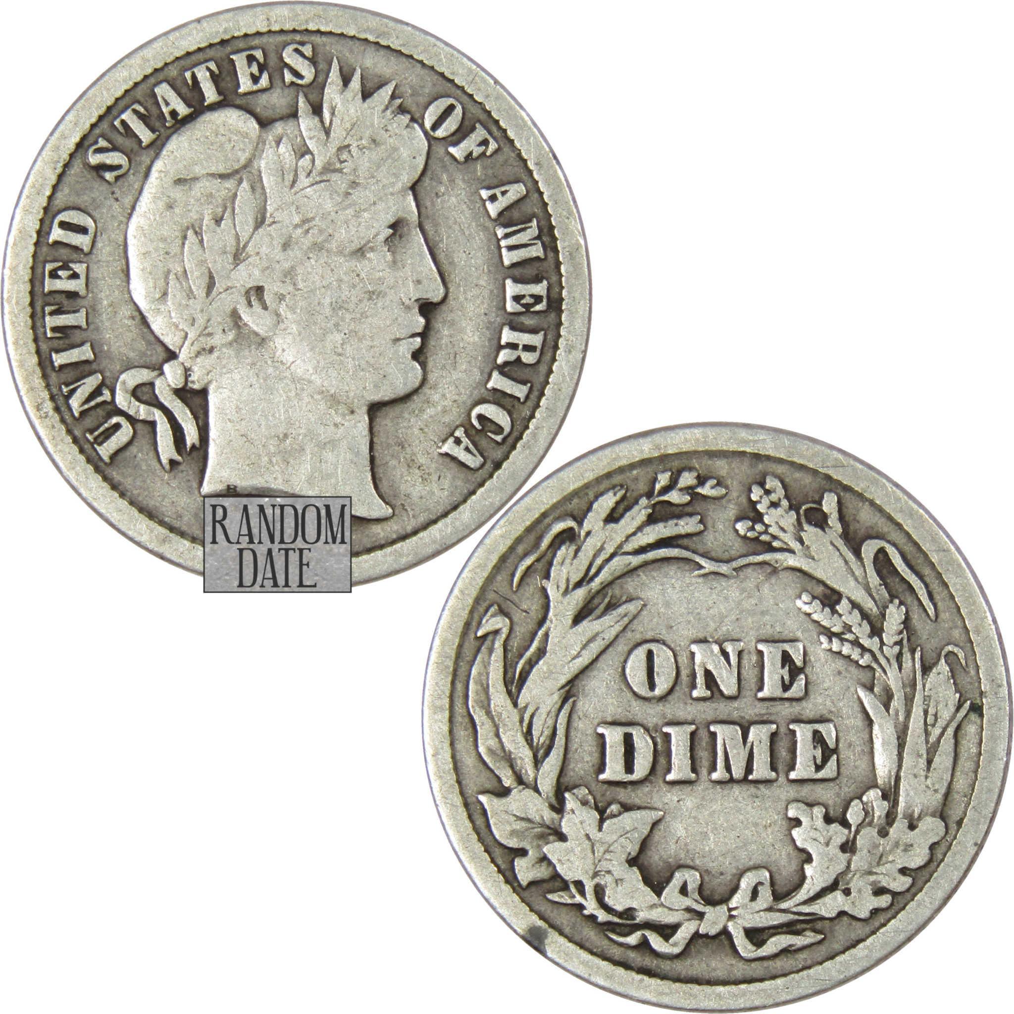 Barber Dime VG Very Good Random Date 90% Silver 10c US Type Coin Collectible
