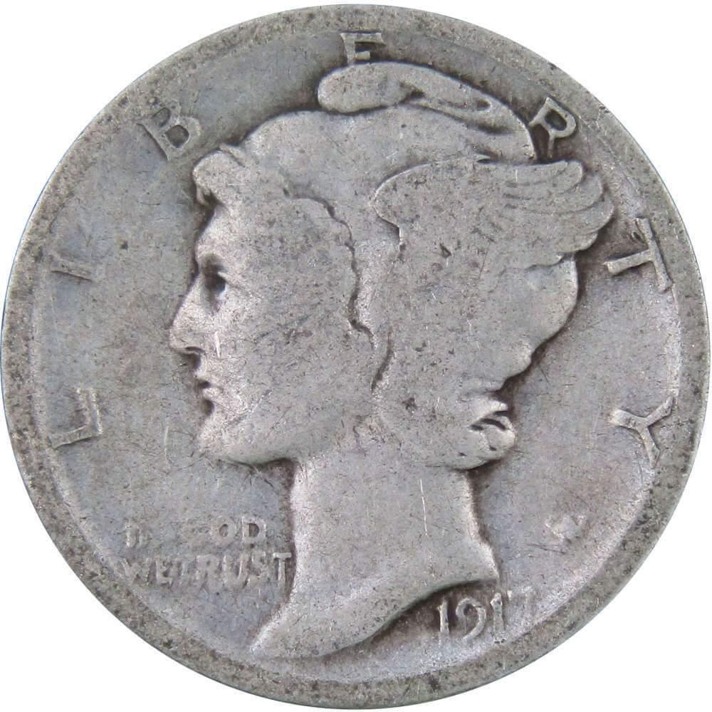 1917 Mercury Dime AG About Good 90% Silver 10c US Coin Collectible