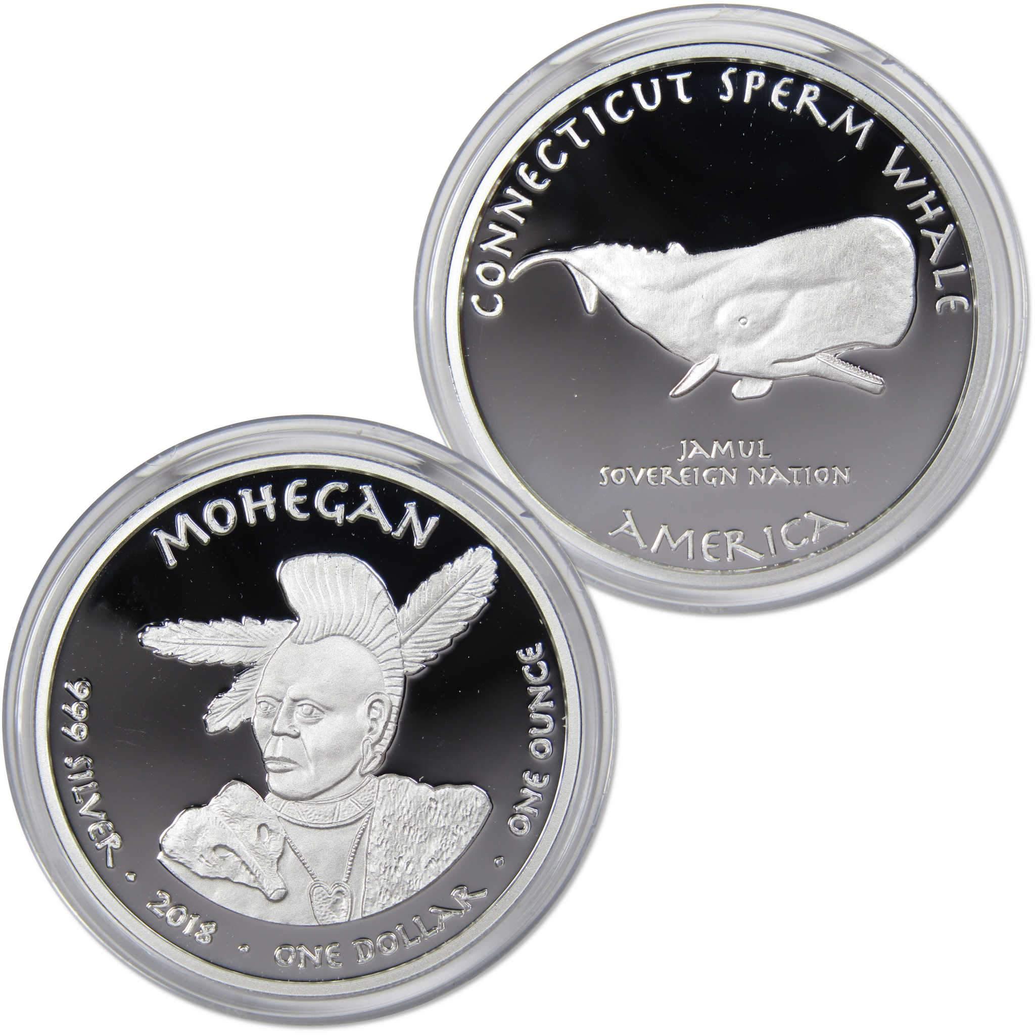 2018 Native American Jamul Mohegan Sperm Whale 1 oz .999 Fine Silver $1 Proof