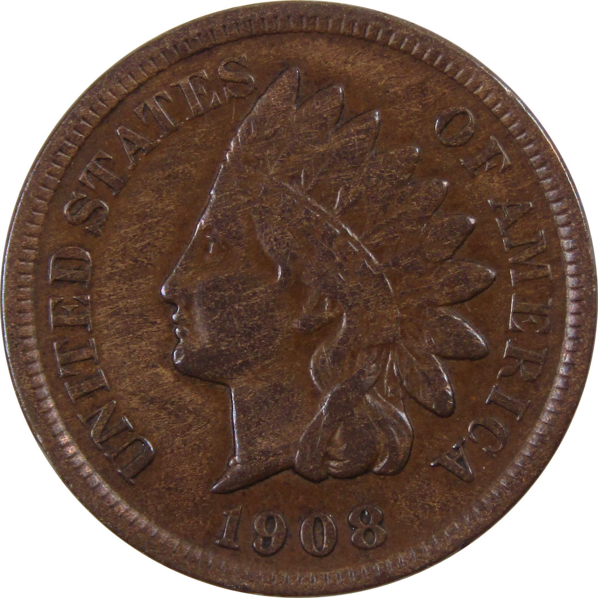 1908 S Indian Head Cent VF Very Fine Bronze Penny 1c US Coin SKU:I3516