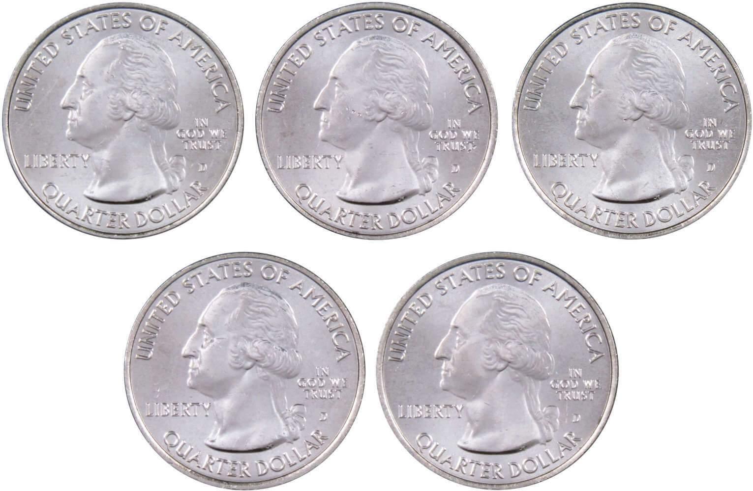2013 D National Park Quarter 5 Coin Set Uncirculated Mint State 25c Collectible