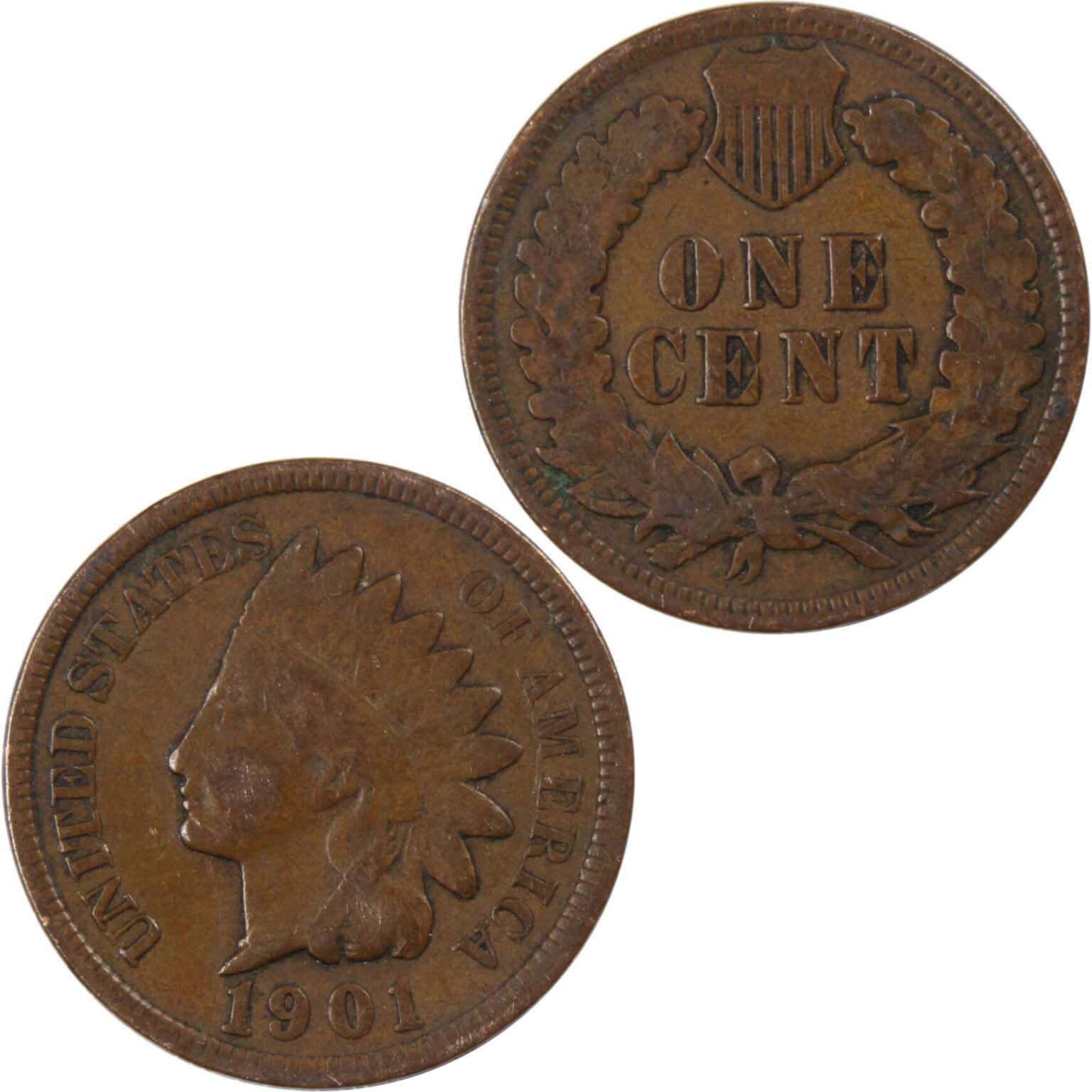 1901 Indian Head Cent VG Very Good Bronze Penny 1c Coin Collectible