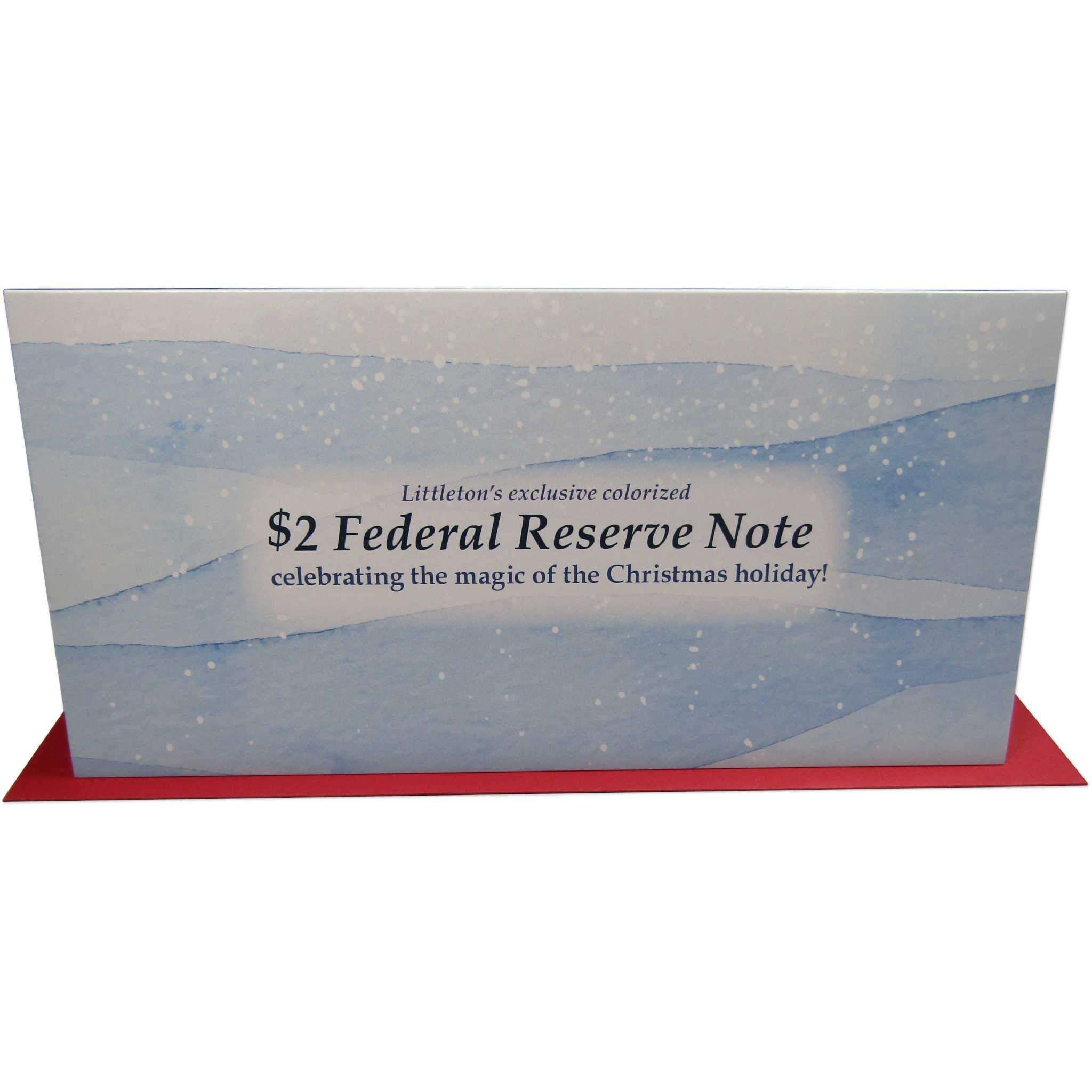 Colorized $2 Note Merry Christmas Card Red Truck Federal Reserve Small Size