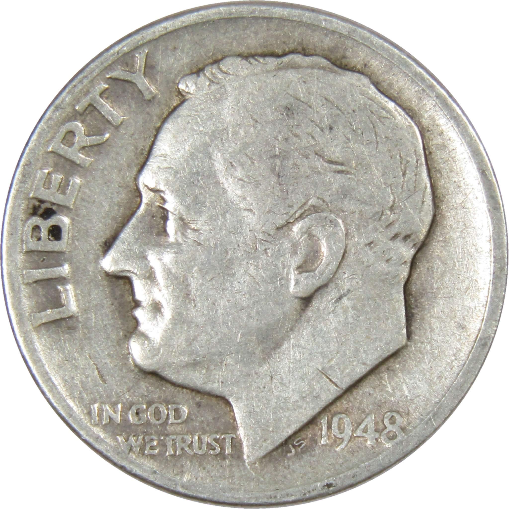 1948 Roosevelt Dime AG About Good 90% Silver 10c US Coin Collectible