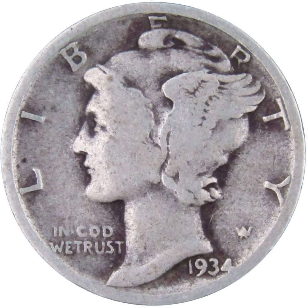 1934 Mercury Dime AG About Good 90% Silver 10c US Coin Collectible