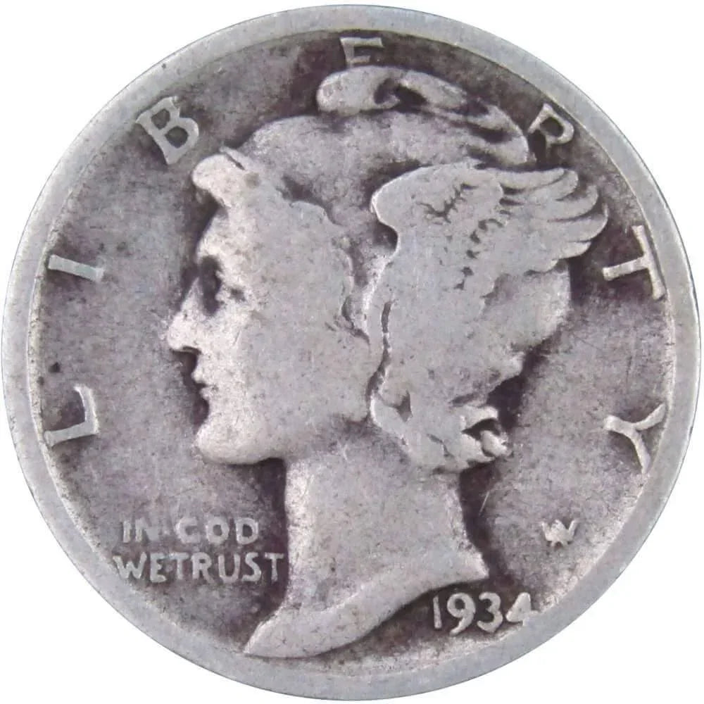 1934 Mercury Dime AG About Good 90% Silver 10c US Coin Collectible