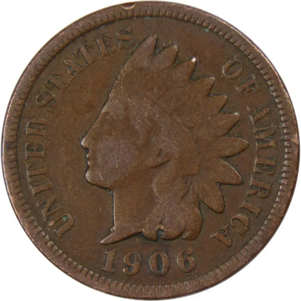 1906 Indian Head Cent AG About Good Bronze Penny 1c Coin Collectible