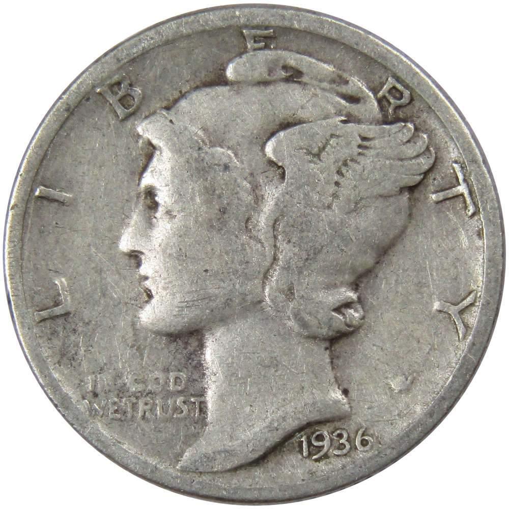 1936 Mercury Dime AG About Good 90% Silver 10c US Coin Collectible