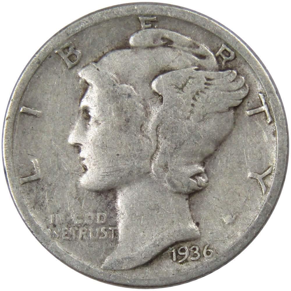 1936 Mercury Dime AG About Good 90% Silver 10c US Coin Collectible