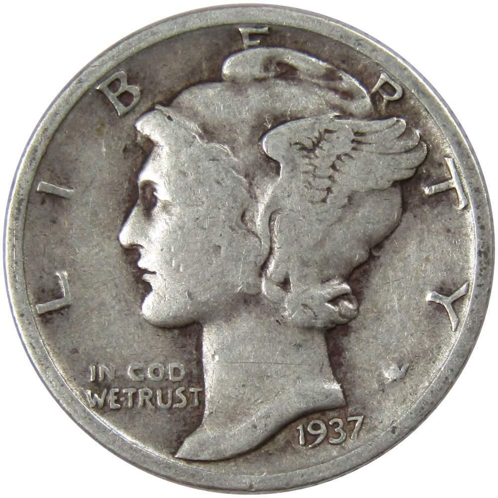 1937 Mercury Dime AG About Good 90% Silver 10c US Coin Collectible