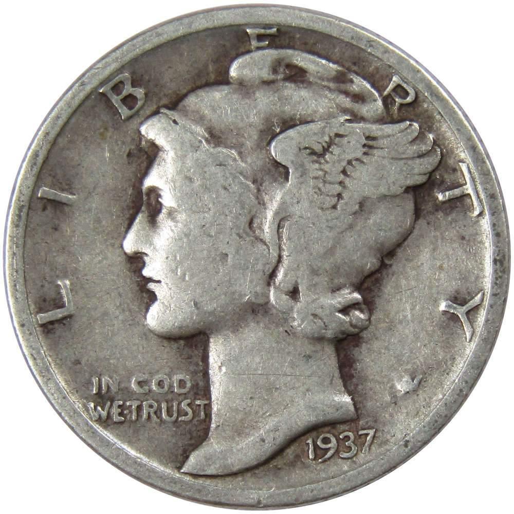 1937 Mercury Dime AG About Good 90% Silver 10c US Coin Collectible