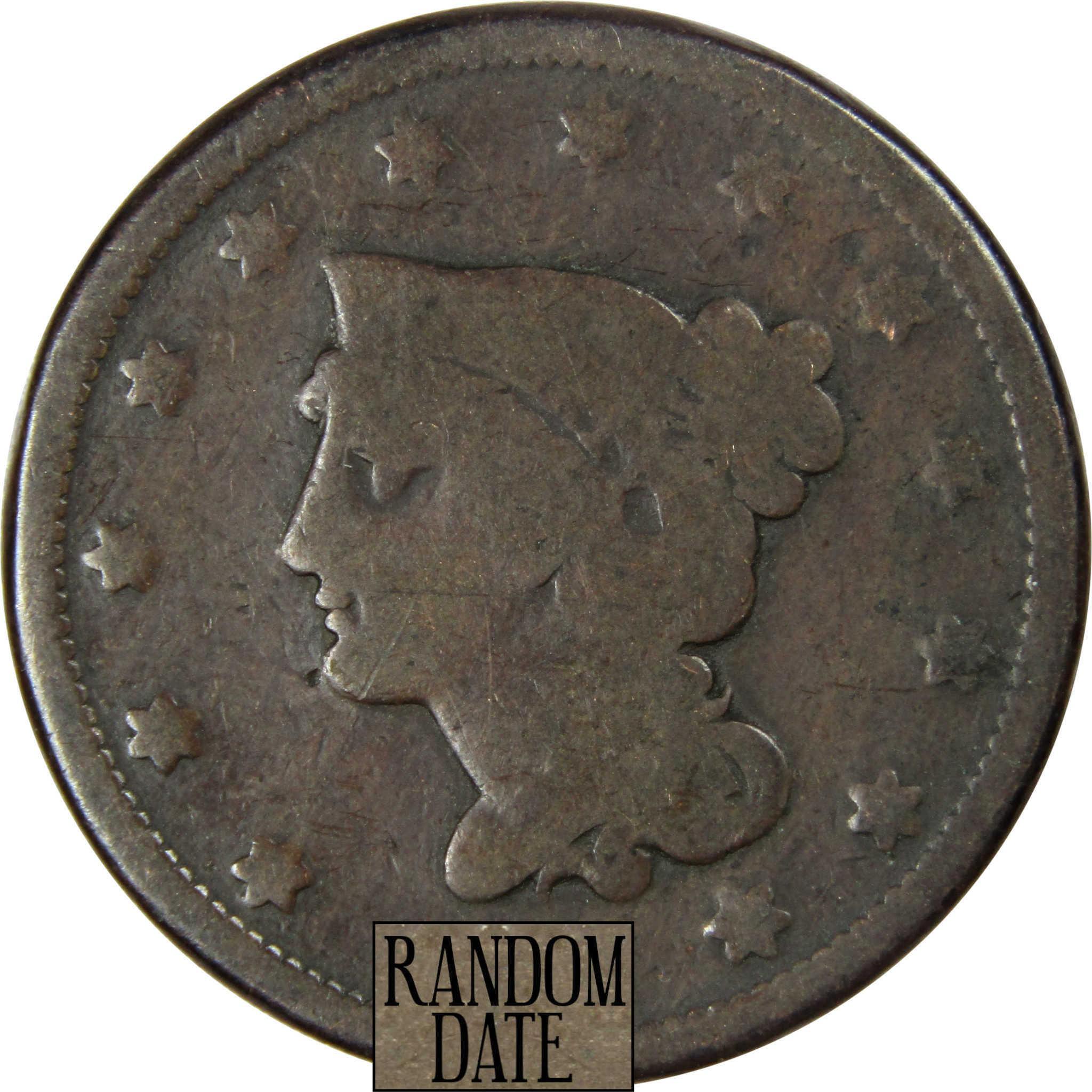 Braided Hair Large Cent Random Date Circulated Copper Penny 1c Coin