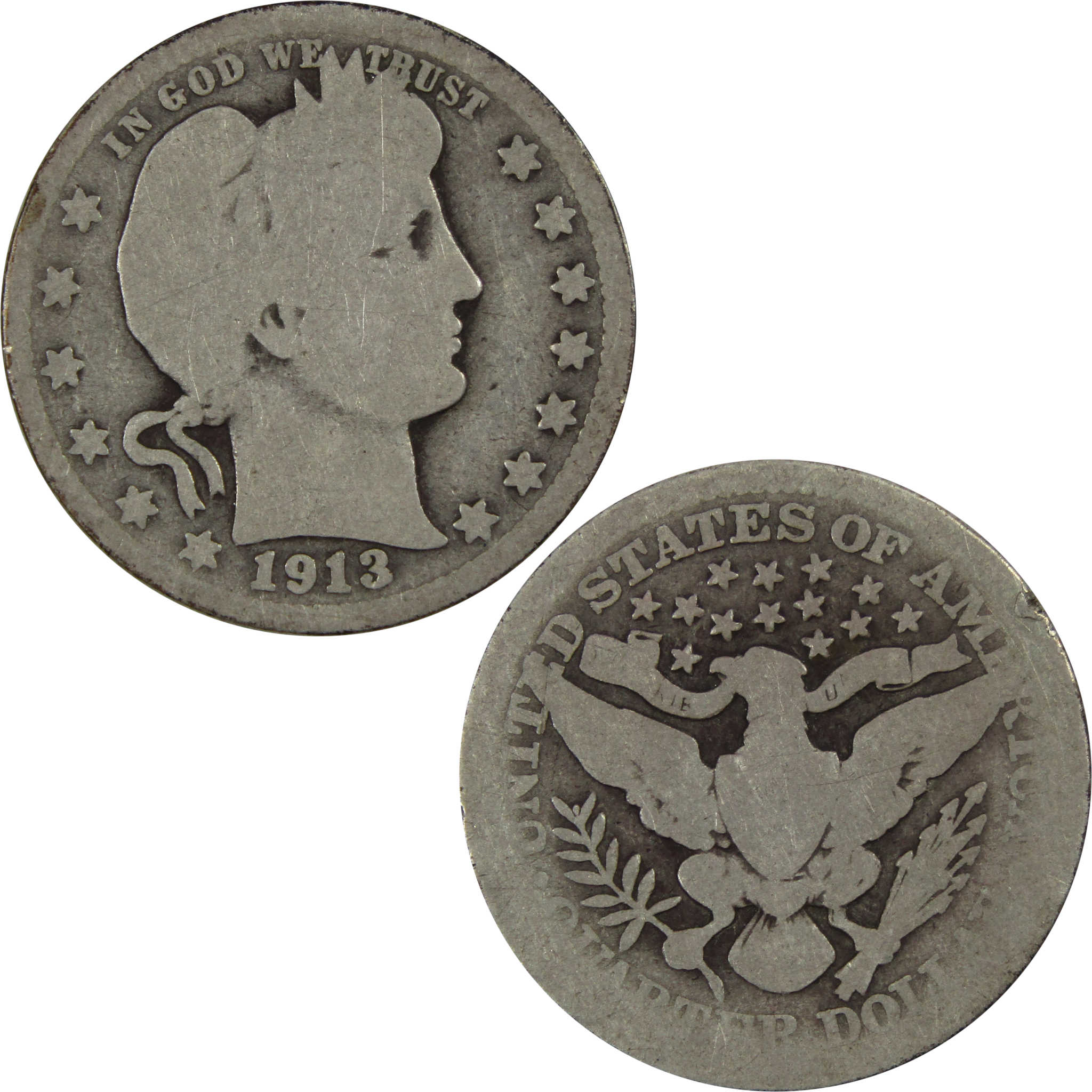 1913 Barber Quarter AG About Good 90% Silver 25c Coin SKU:I7153