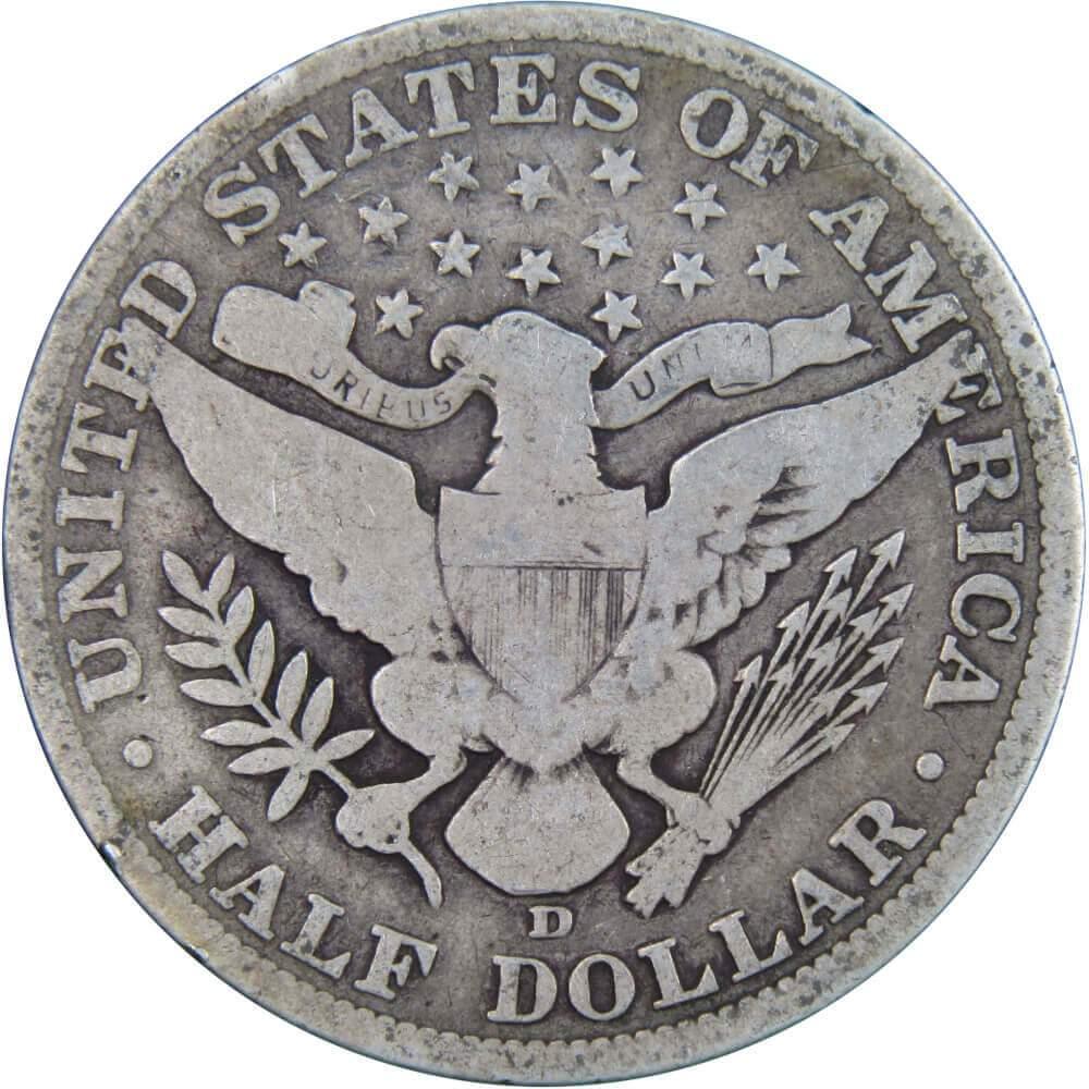 1907 D Barber Half Dollar AG About Good 90% Silver 50c US Type Coin Collectible