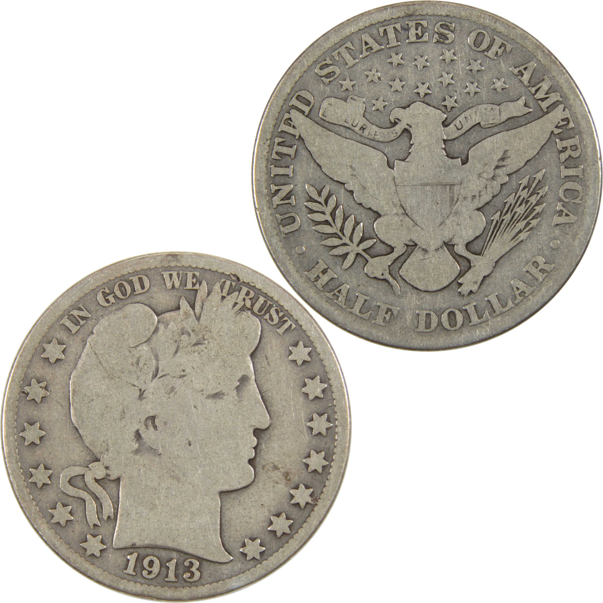 1913 Barber Half Dollar G Good 90% Silver 50c Coin SKU:I7562