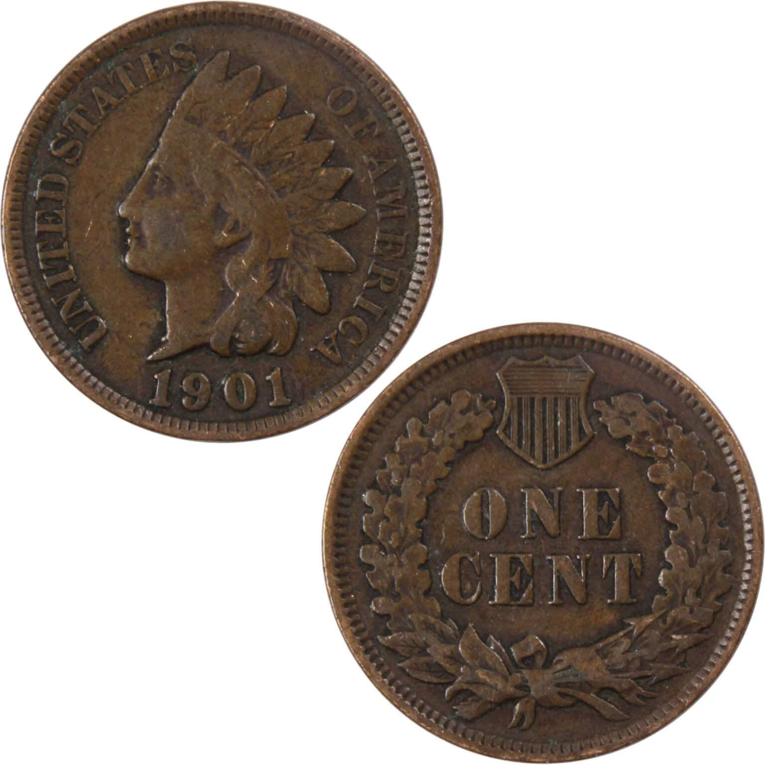 1901 Indian Head Cent F Fine Bronze Penny 1c Coin Collectible