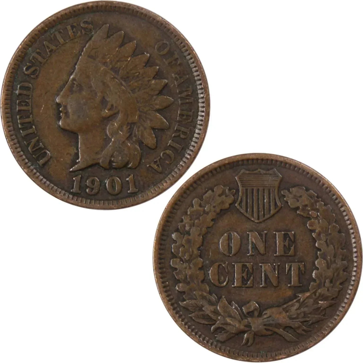1901 Indian Head Cent F Fine Bronze Penny 1c Coin Collectible