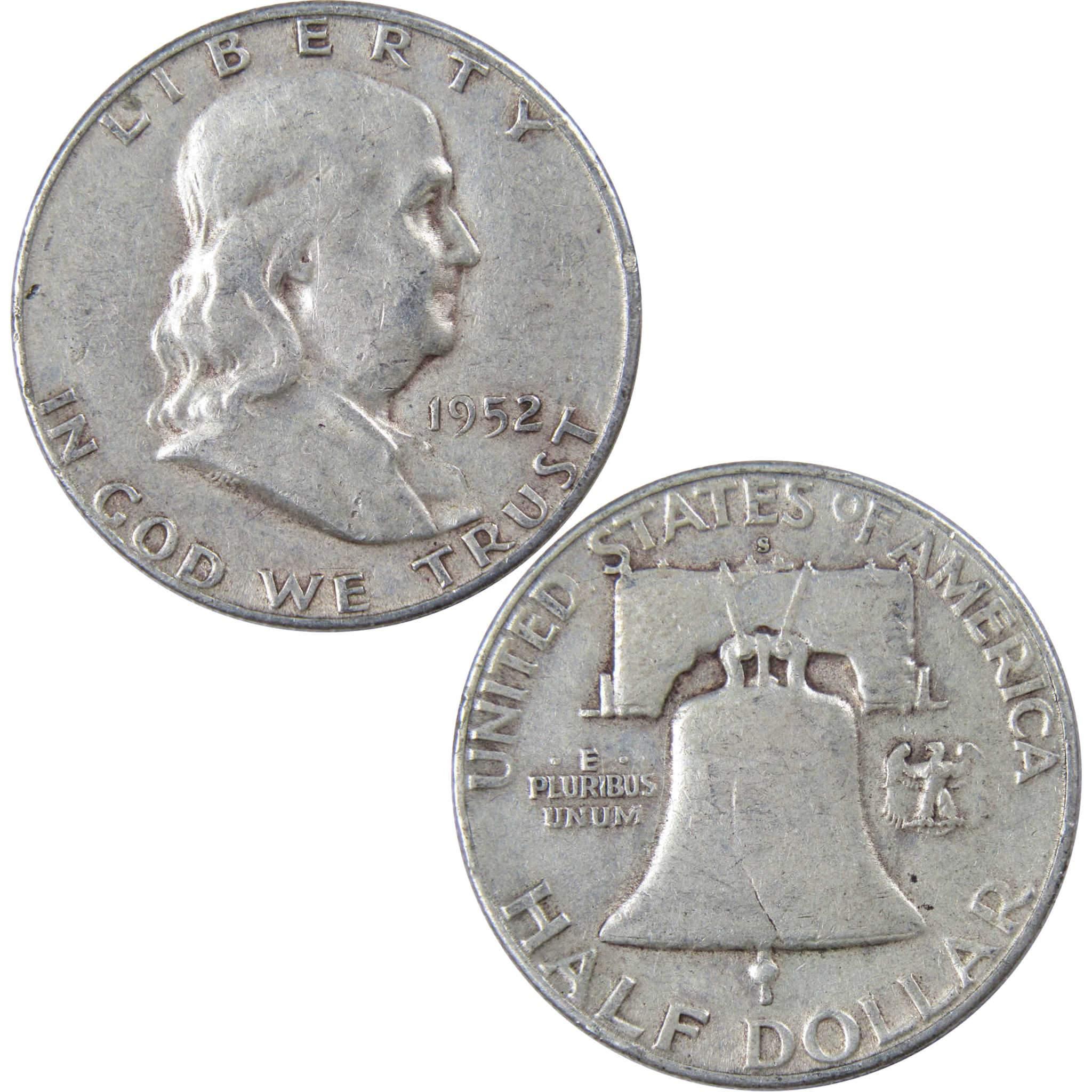 1952 S Franklin Half Dollar F Fine 90% Silver 50c US Coin Collectible