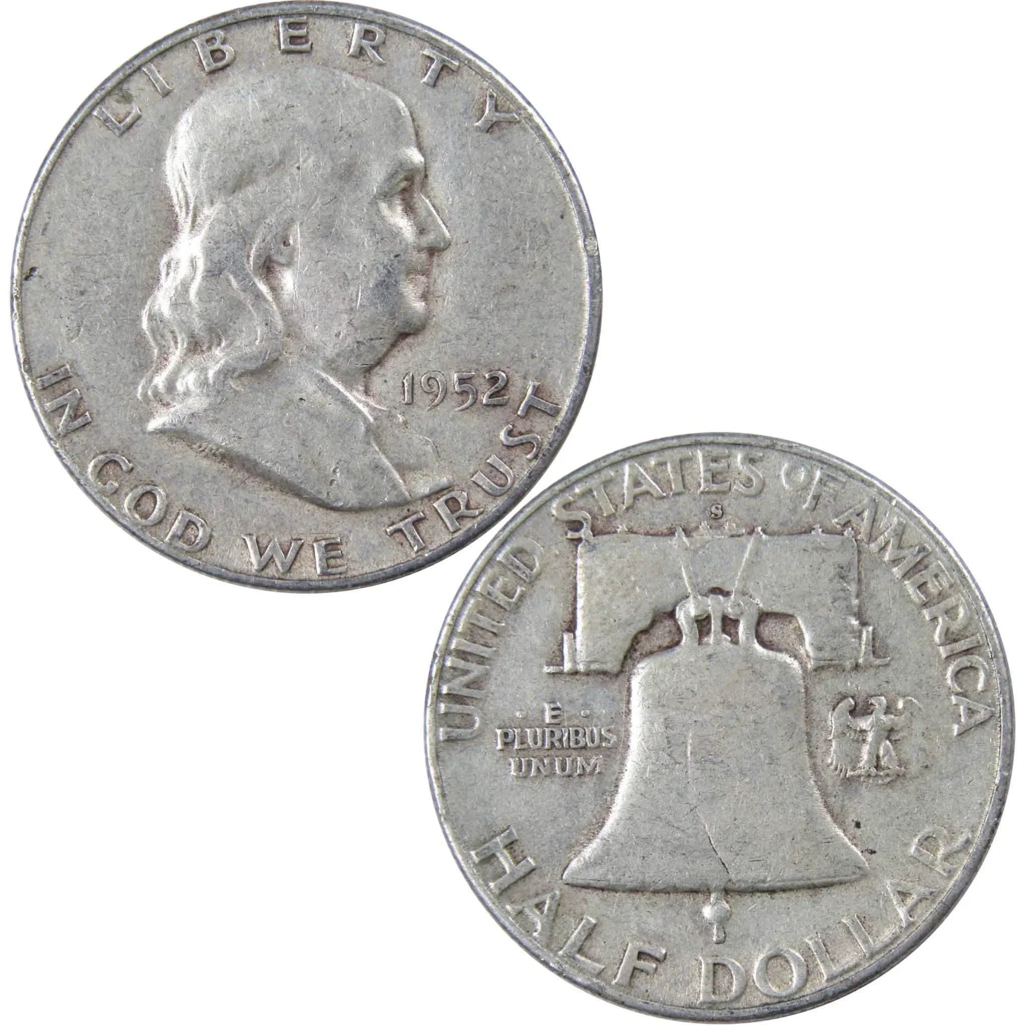1952 S Franklin Half Dollar F Fine 90% Silver 50c US Coin Collectible