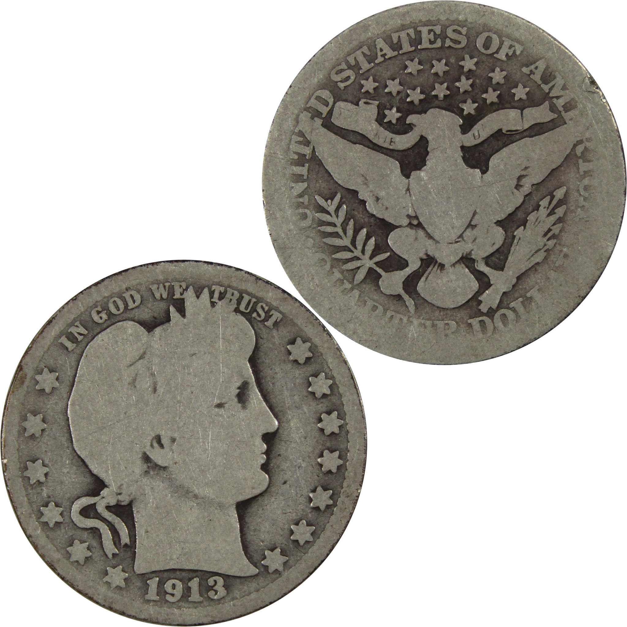 1913 Barber Quarter AG About Good 90% Silver 25c Coin SKU:I7153