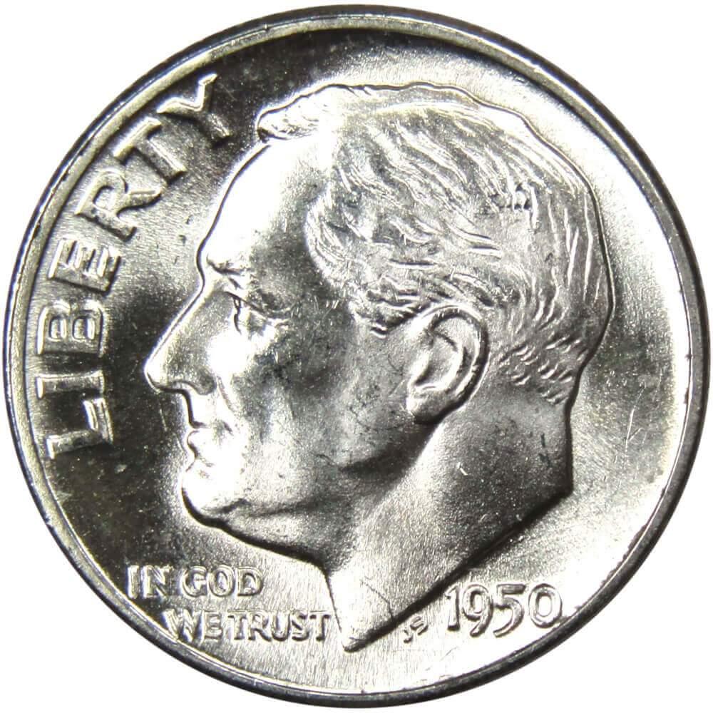 1950 D Roosevelt Dime BU Uncirculated Mint State 90% Silver 10c US Coin
