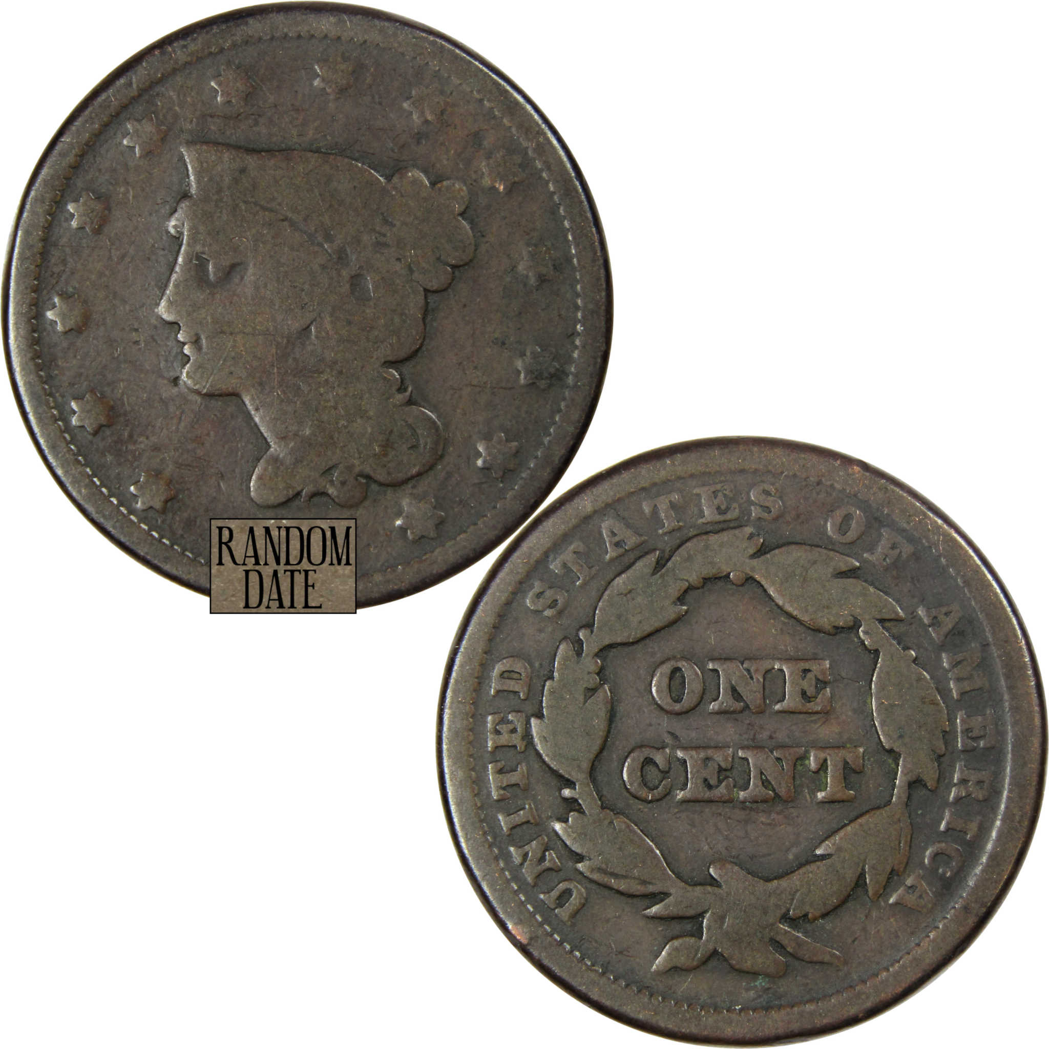 Braided Hair Large Cent Random Date Copper Penny 1c US Type Coin Collectible