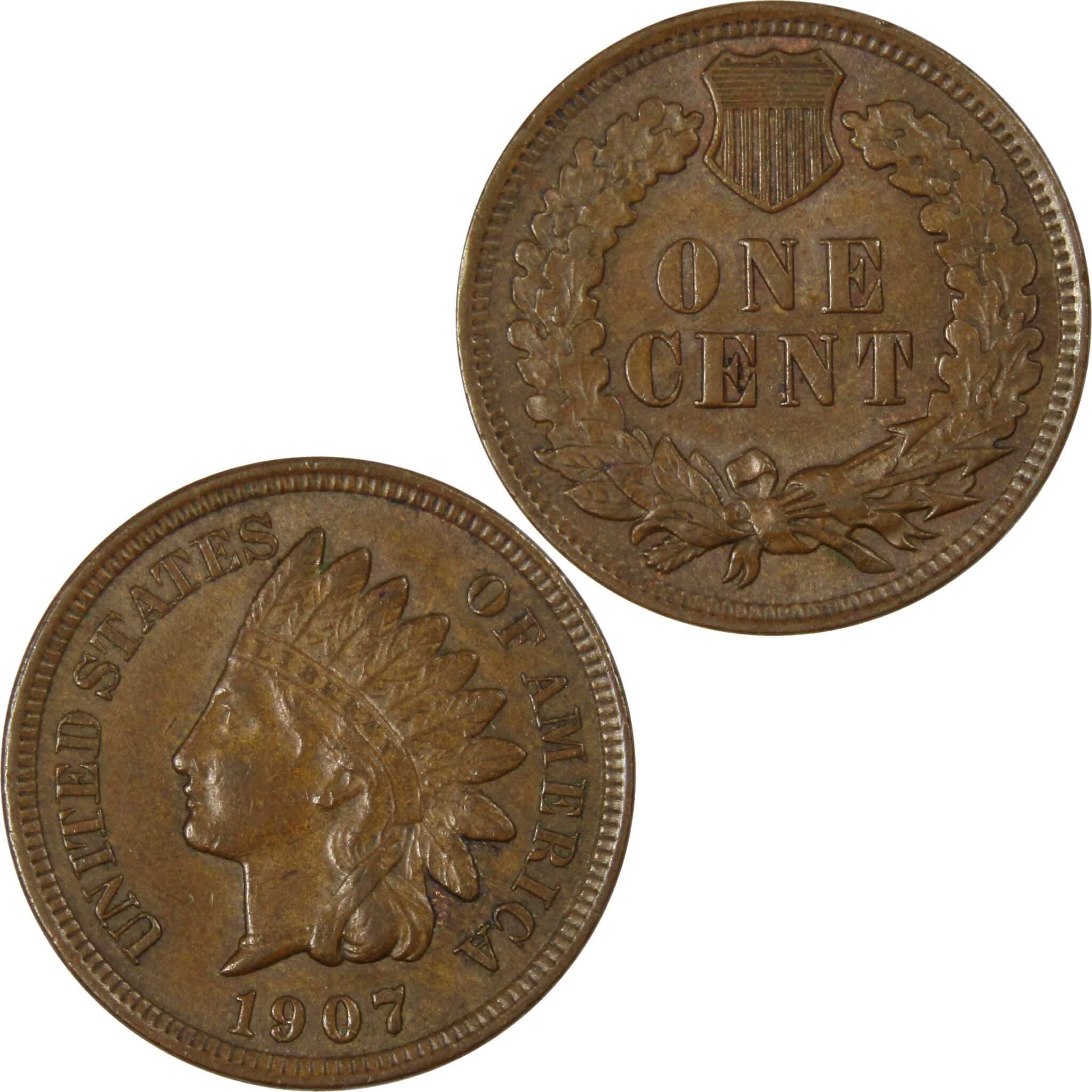 1907 Indian Head Cent AU About Uncirculated Bronze Penny 1c Coin Collectible