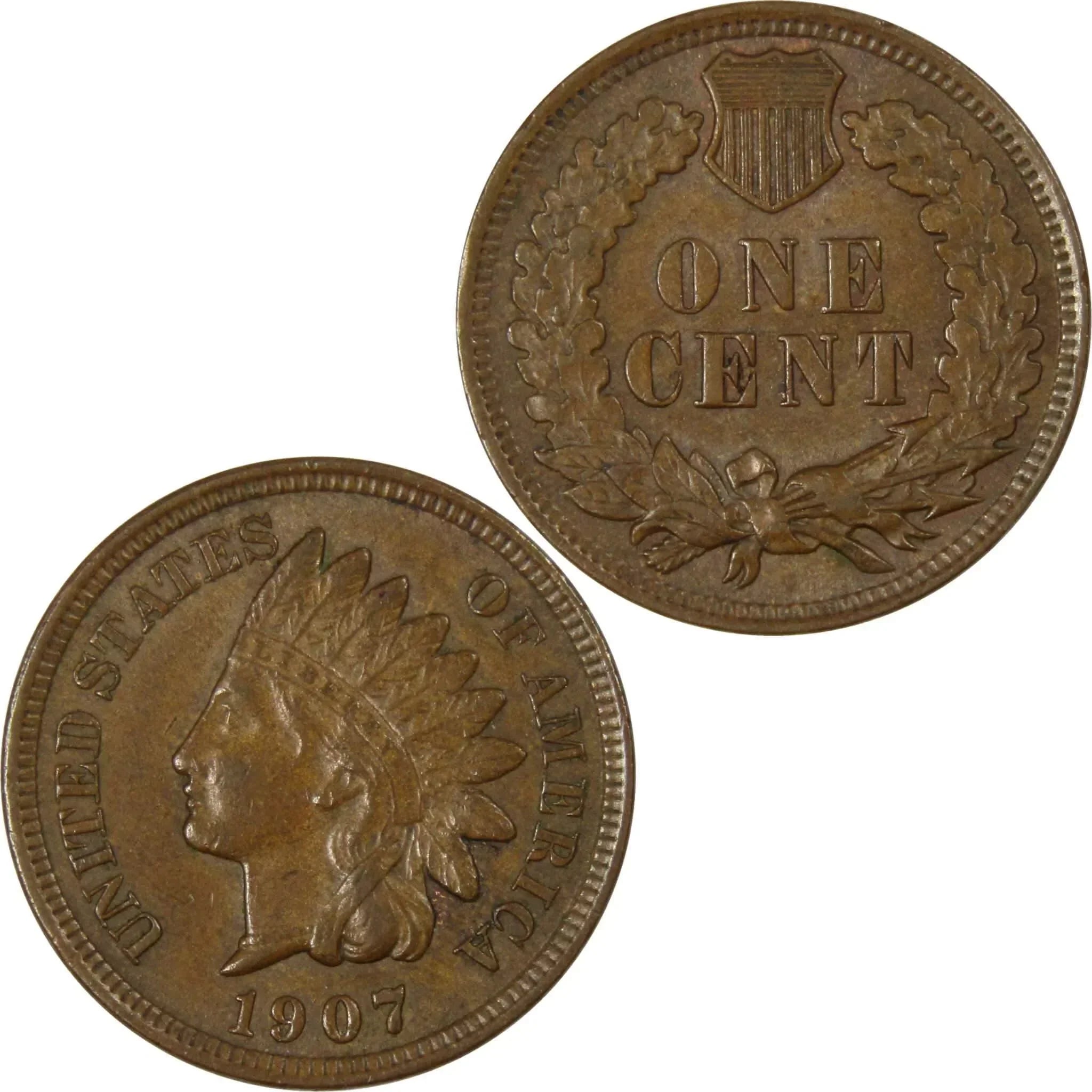 1907 Indian Head Cent AU About Uncirculated Bronze Penny 1c Coin Collectible