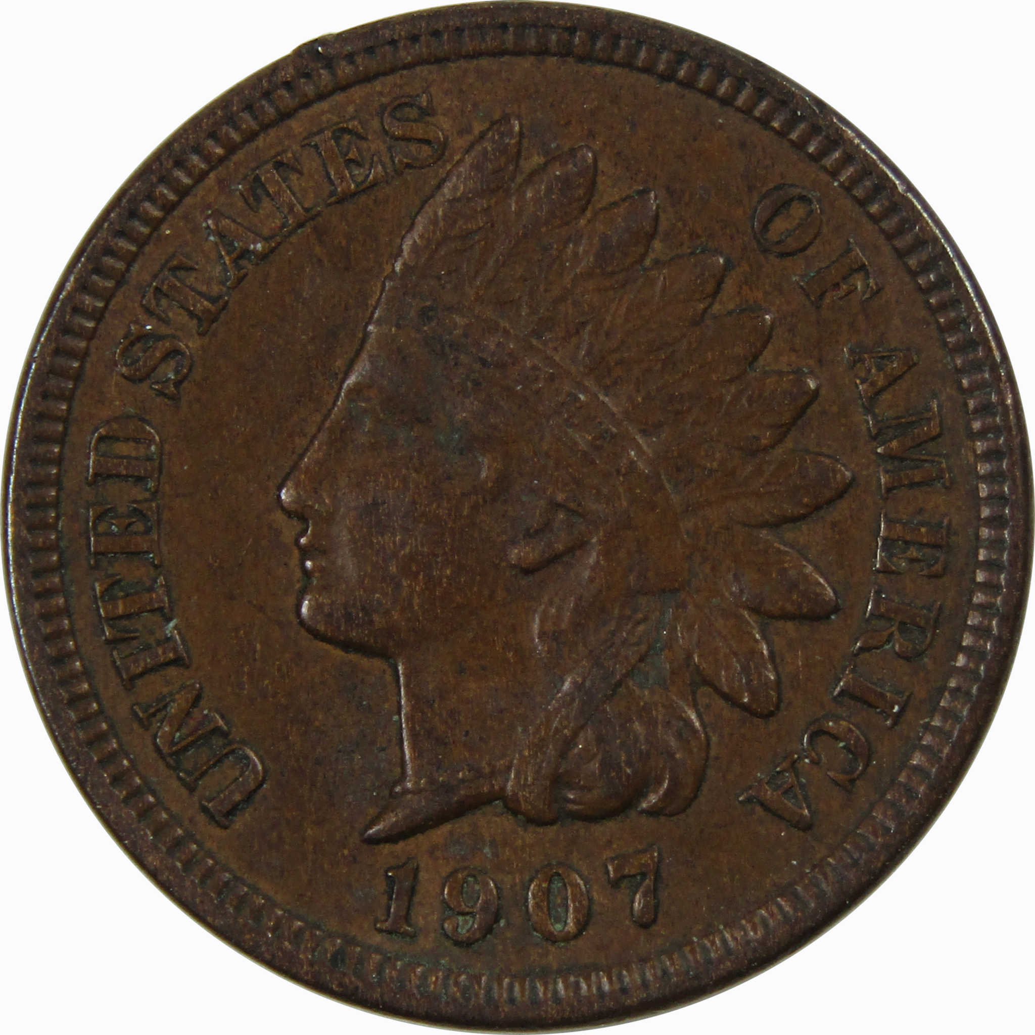 1907 Indian Head Cent Borderline Uncirculated Penny US Coin SKU I4317