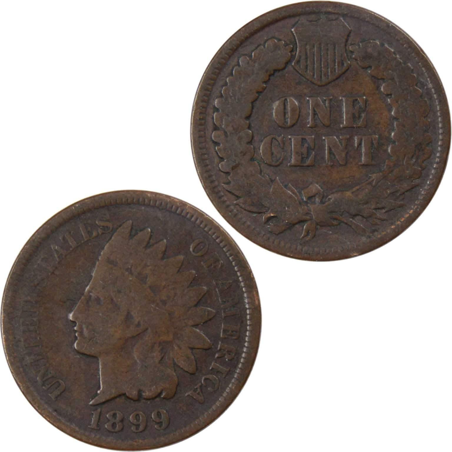 1899 Indian Head Cent AG About Good Bronze Penny 1c Coin Collectible