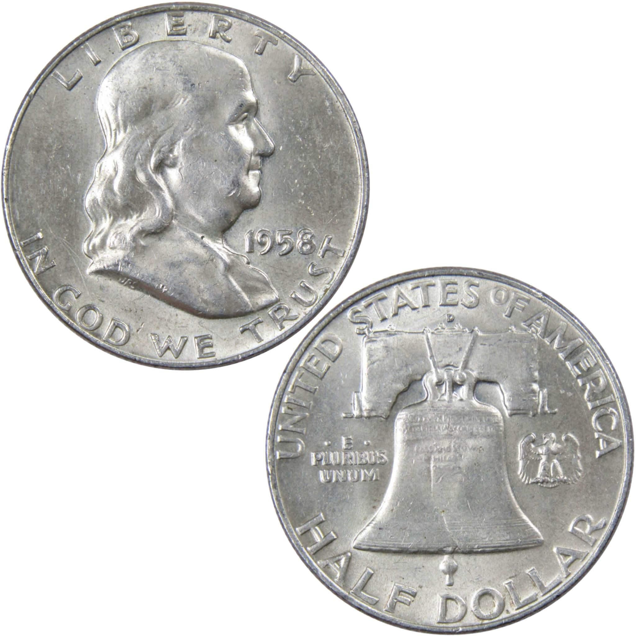 1958 D Franklin Half Dollar AU About Uncirculated 90% Silver 50c US Coin