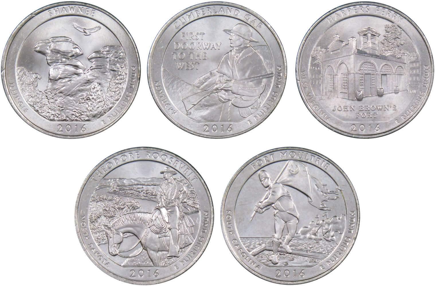 2016 P National Park Quarter 5 Coin Set Uncirculated Mint State 25c Collectible