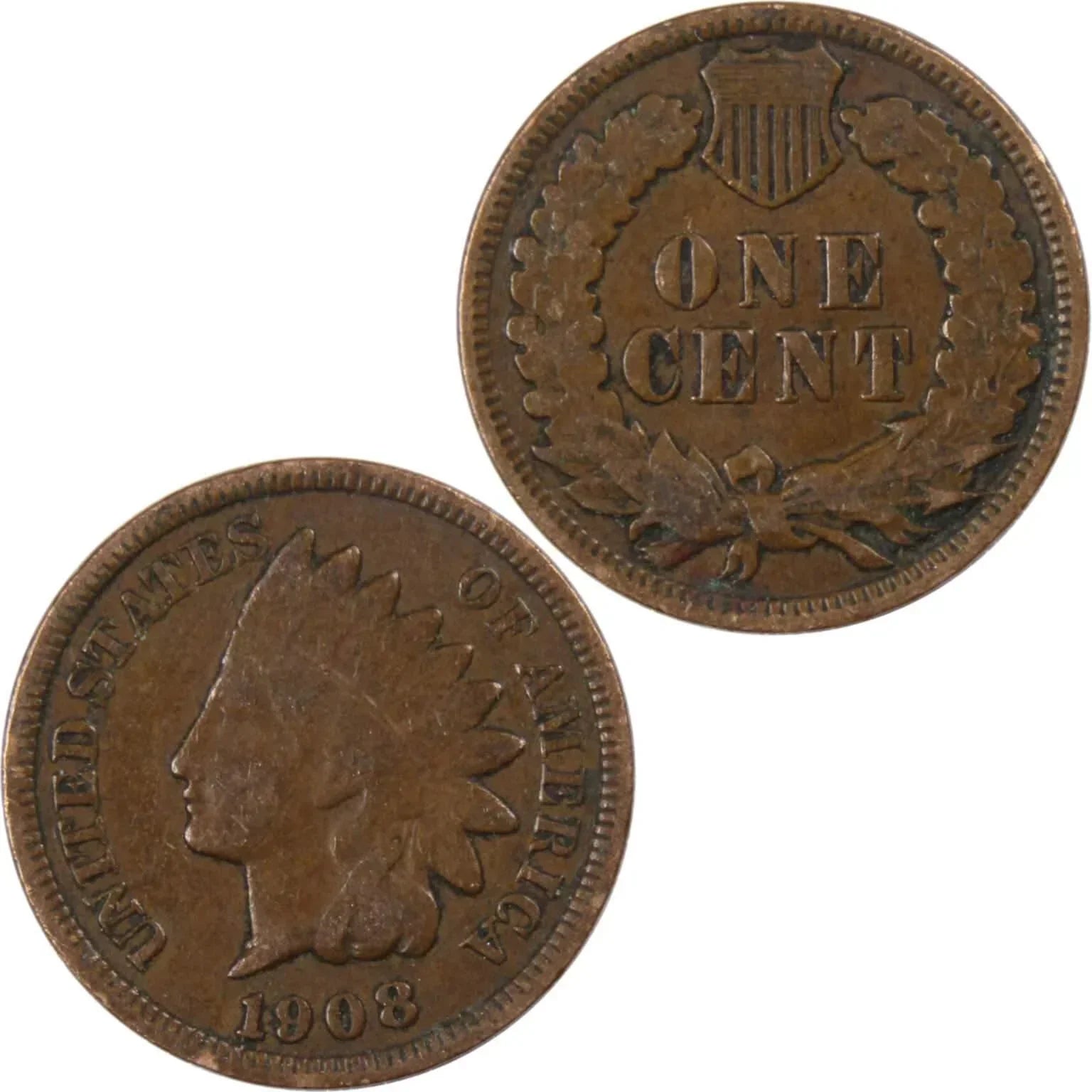 1908 Indian Head Cent AG About Good Bronze Penny 1c Coin Collectible