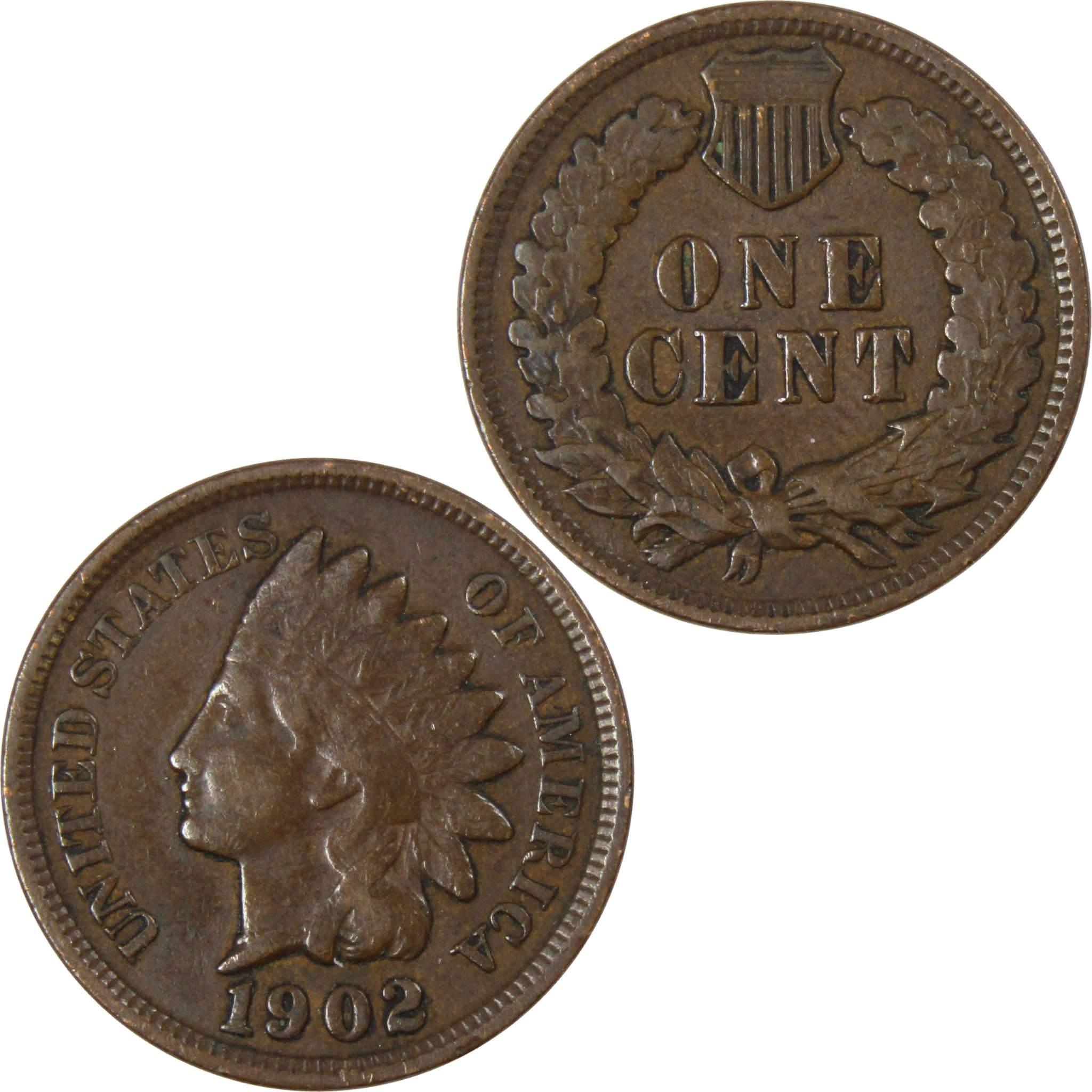 1902 Indian Head Cent F Fine Bronze Penny 1c Coin Collectible