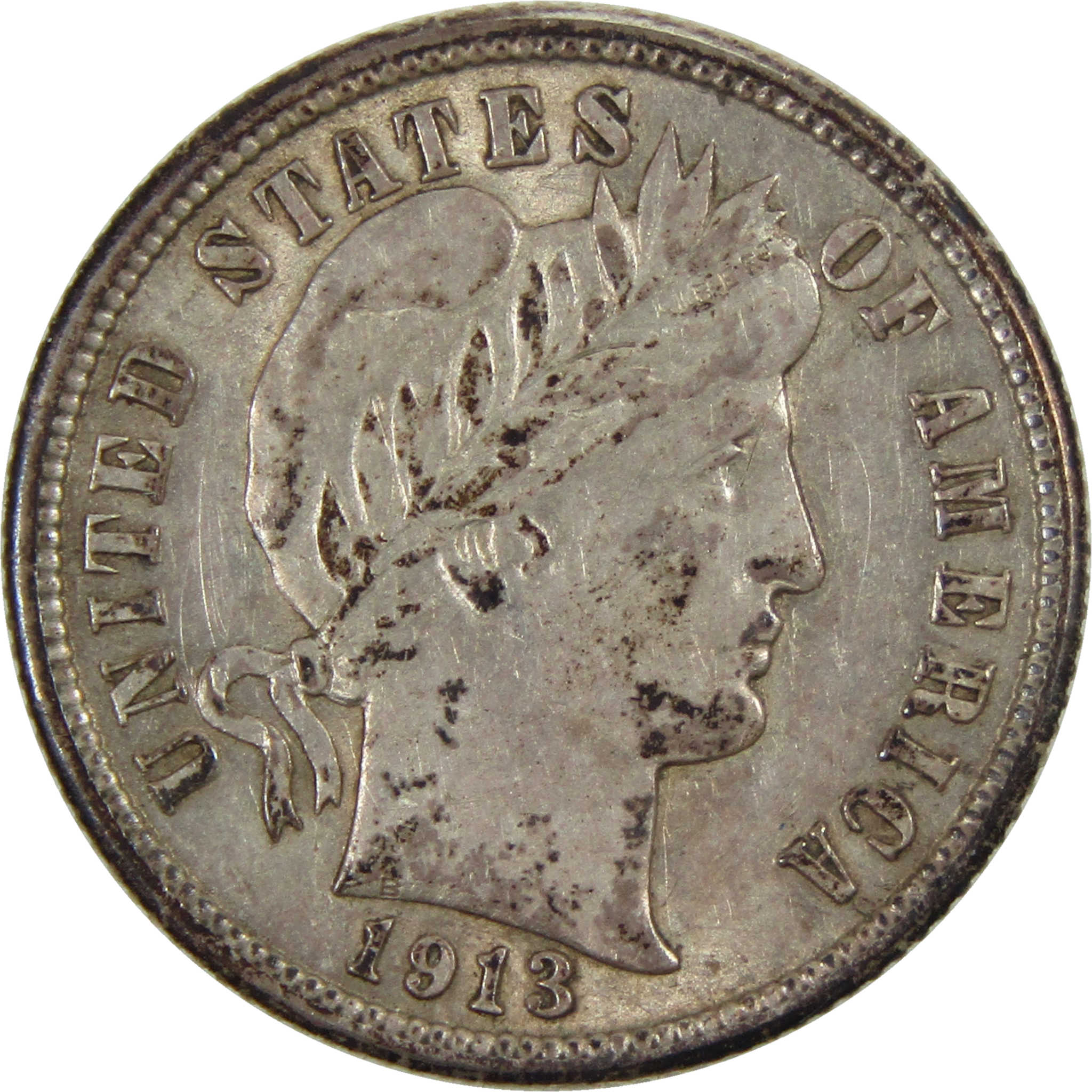 1913 Barber Dime AU About Uncirculated 90% Silver 10c SKU:I3724