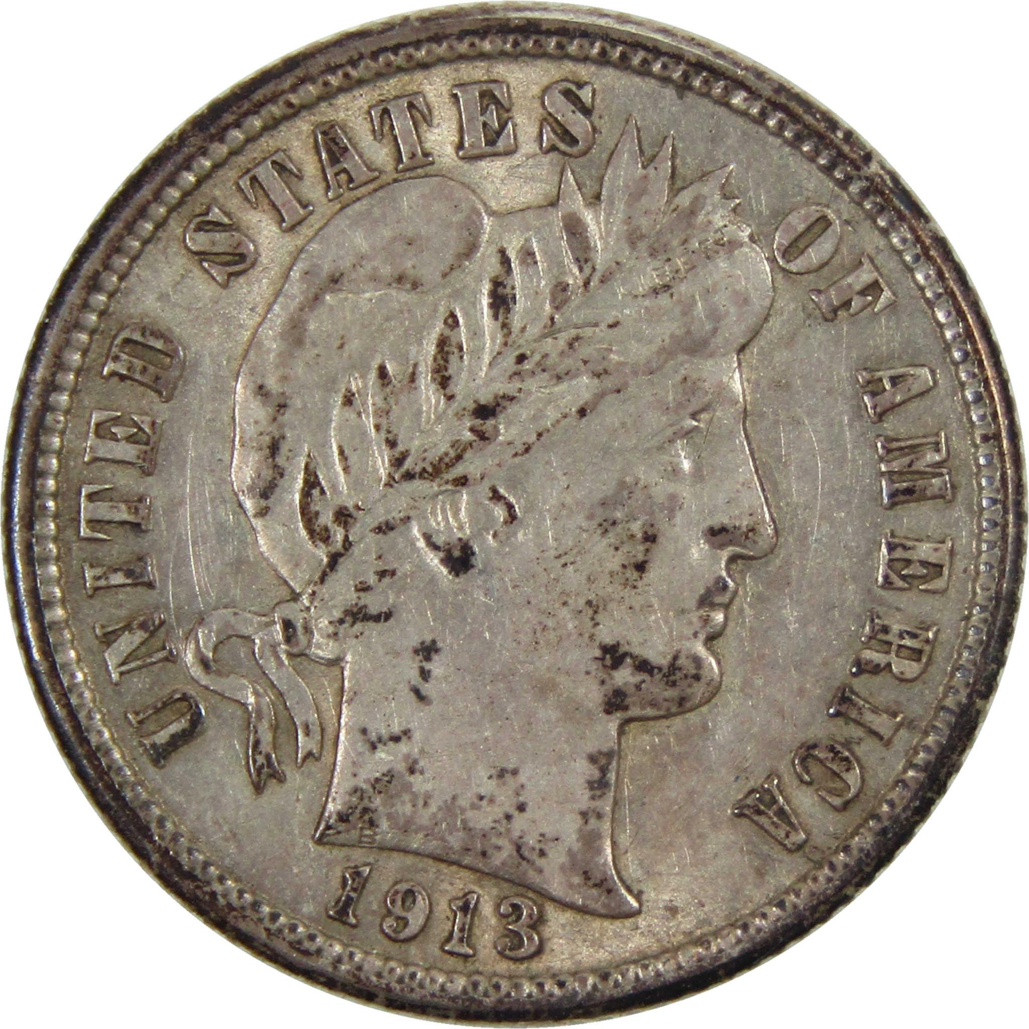 1913 Barber Dime AU About Uncirculated 90% Silver 10c SKU:I3724