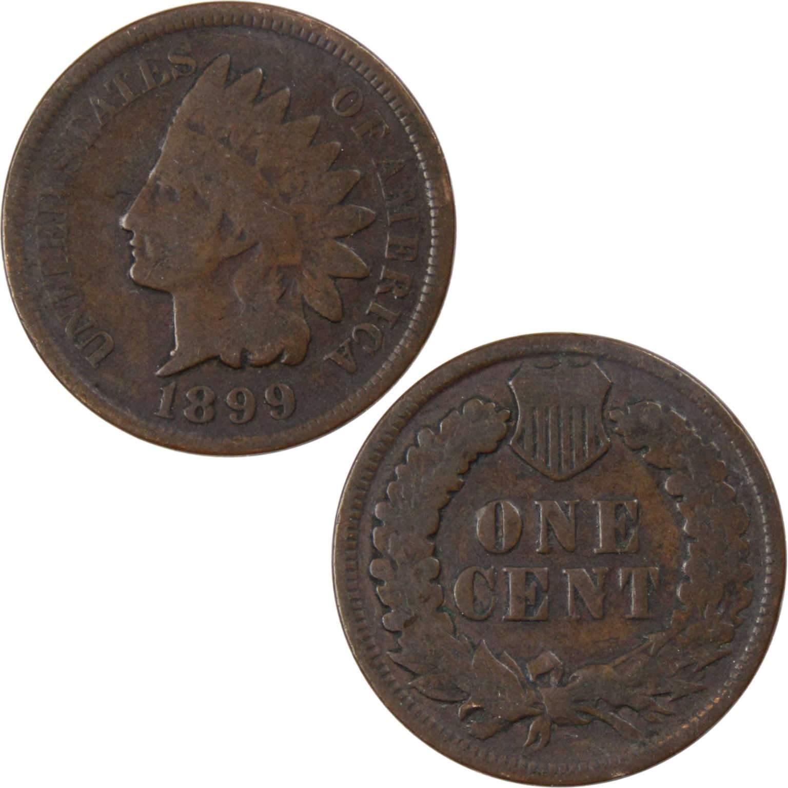 1899 Indian Head Cent AG About Good Bronze Penny 1c Coin Collectible