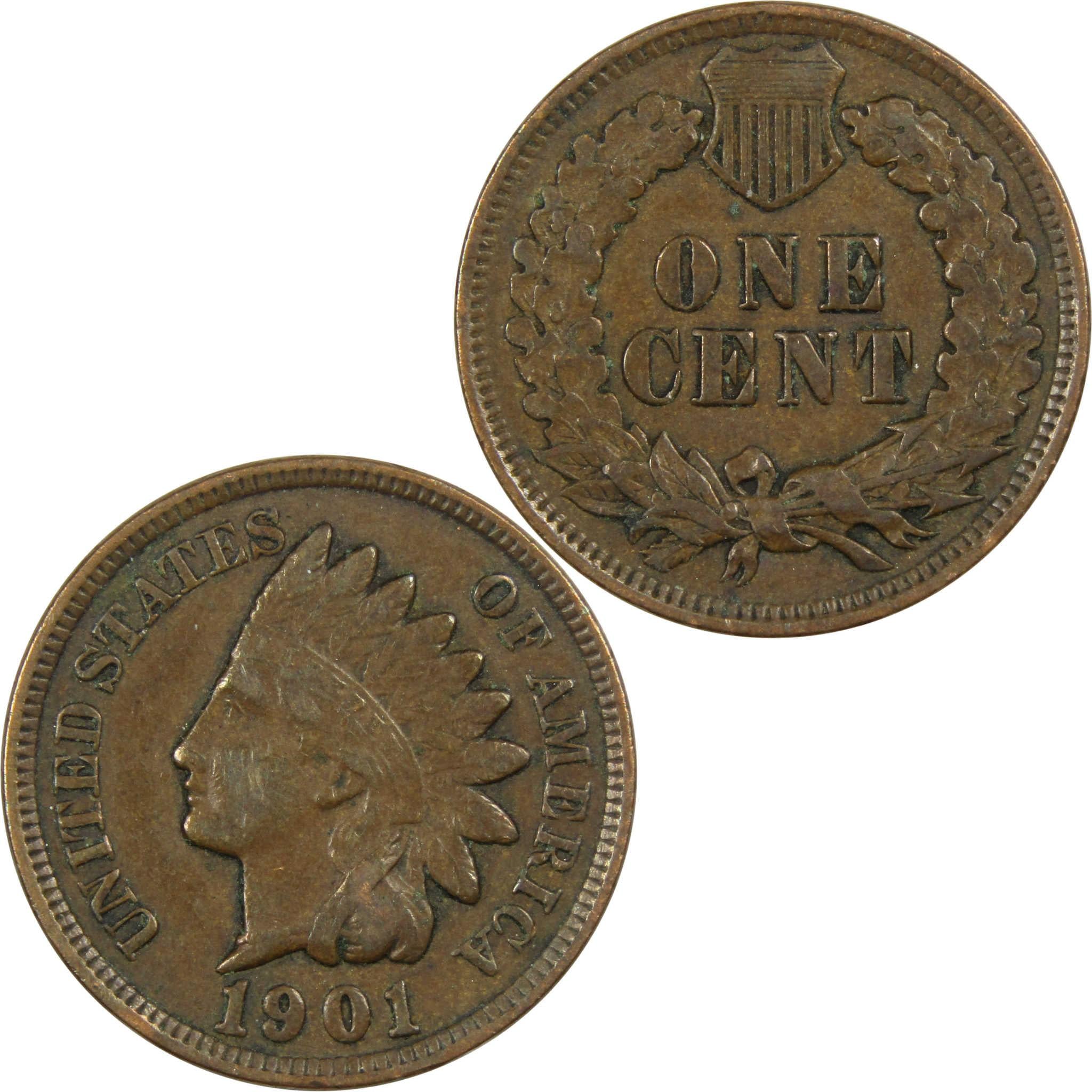 1901 Indian Head Cent VF Very Fine Bronze Penny 1c Coin Collectible