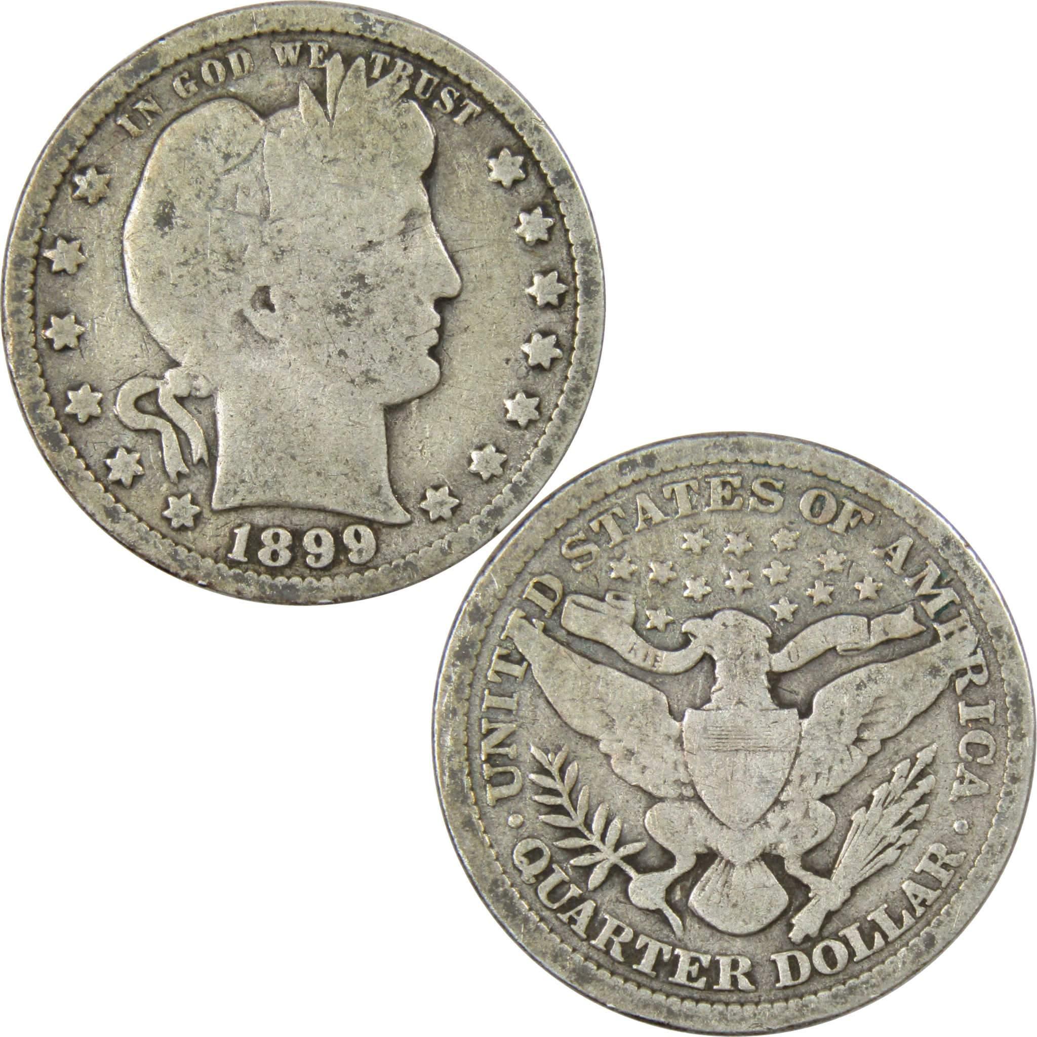 1899 Barber Quarter AG About Good 90% Silver 25c US Type Coin Collectible