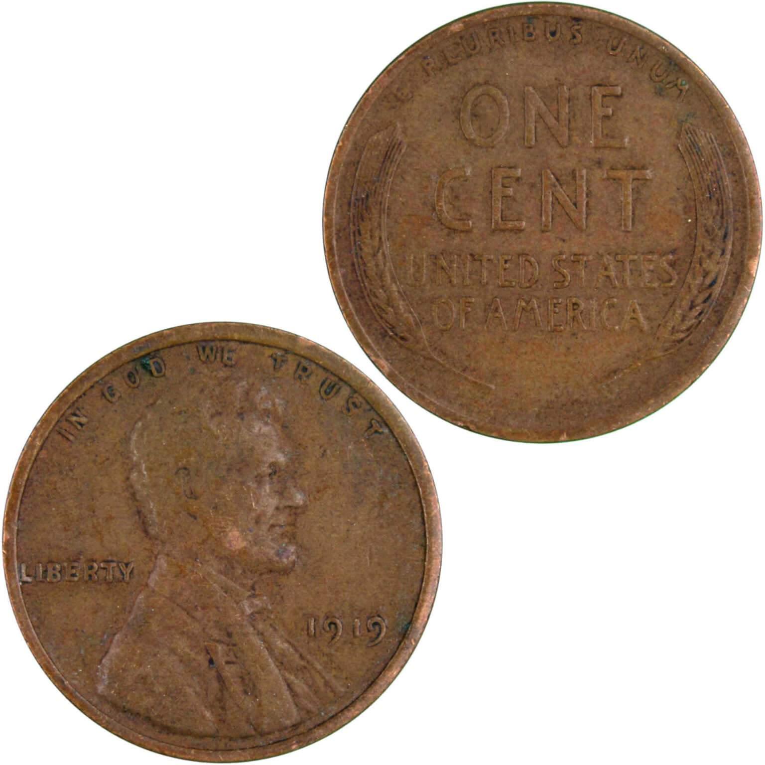 1919 Lincoln Wheat Cent VF Very Fine Bronze Penny 1c Coin Collectible
