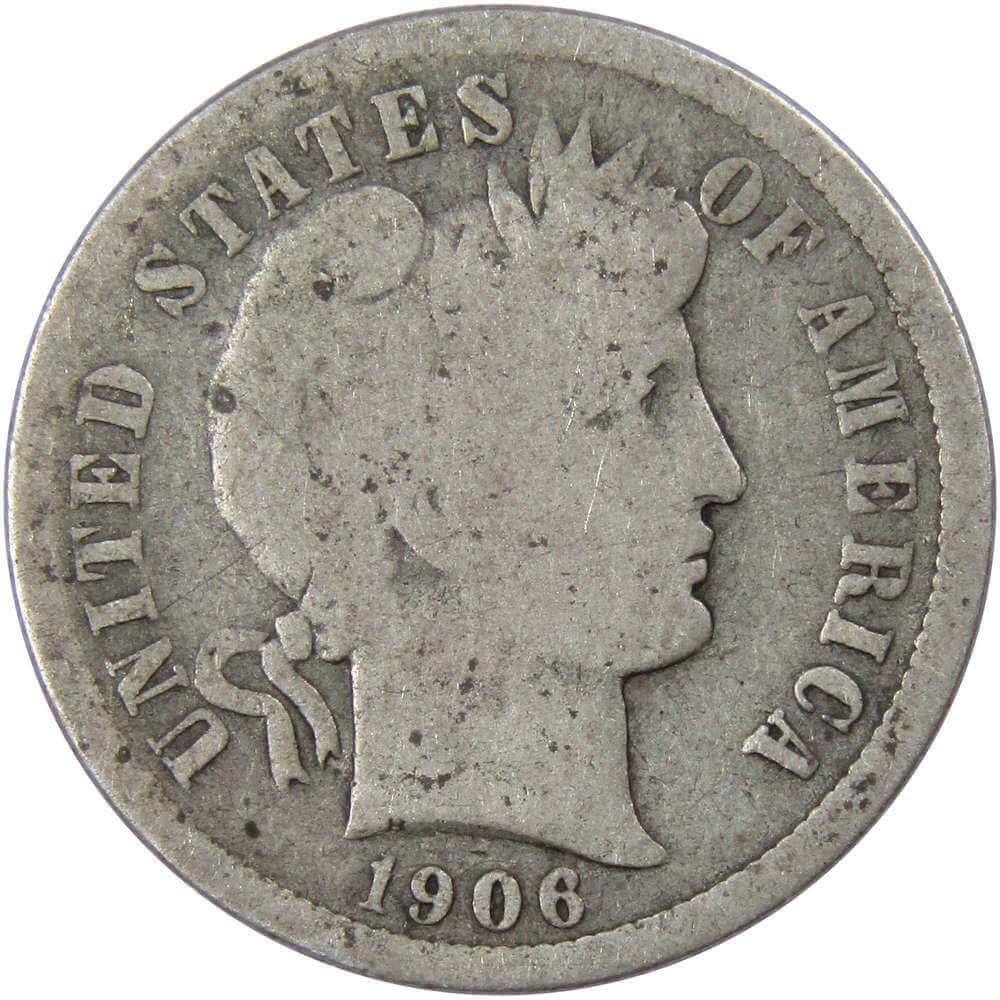 1906 Barber Dime AG About Good 90% Silver 10c US Type Coin Collectible