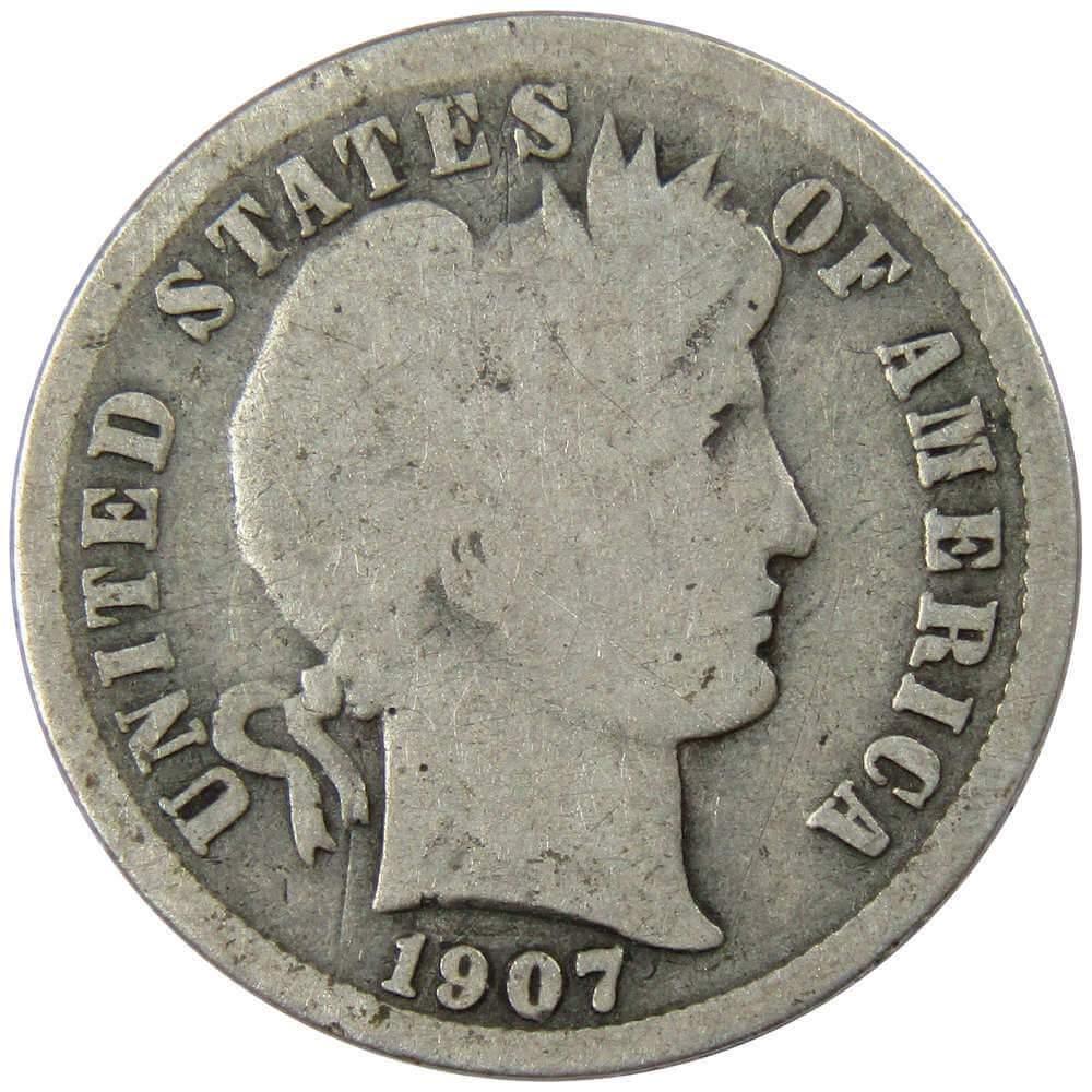 1907 Barber Dime G Good 90% Silver 10c US Type Coin Collectible