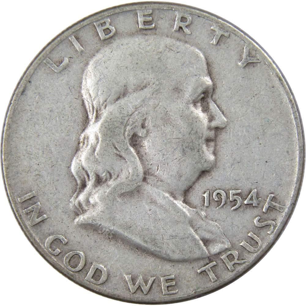 1954 D Franklin Half Dollar F Fine 90% Silver 50c US Coin Collectible