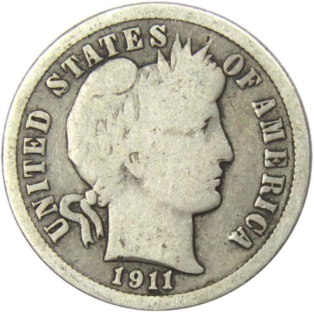 1911 Barber Dime AG About Good 90% Silver 10c US Type Coin Collectible