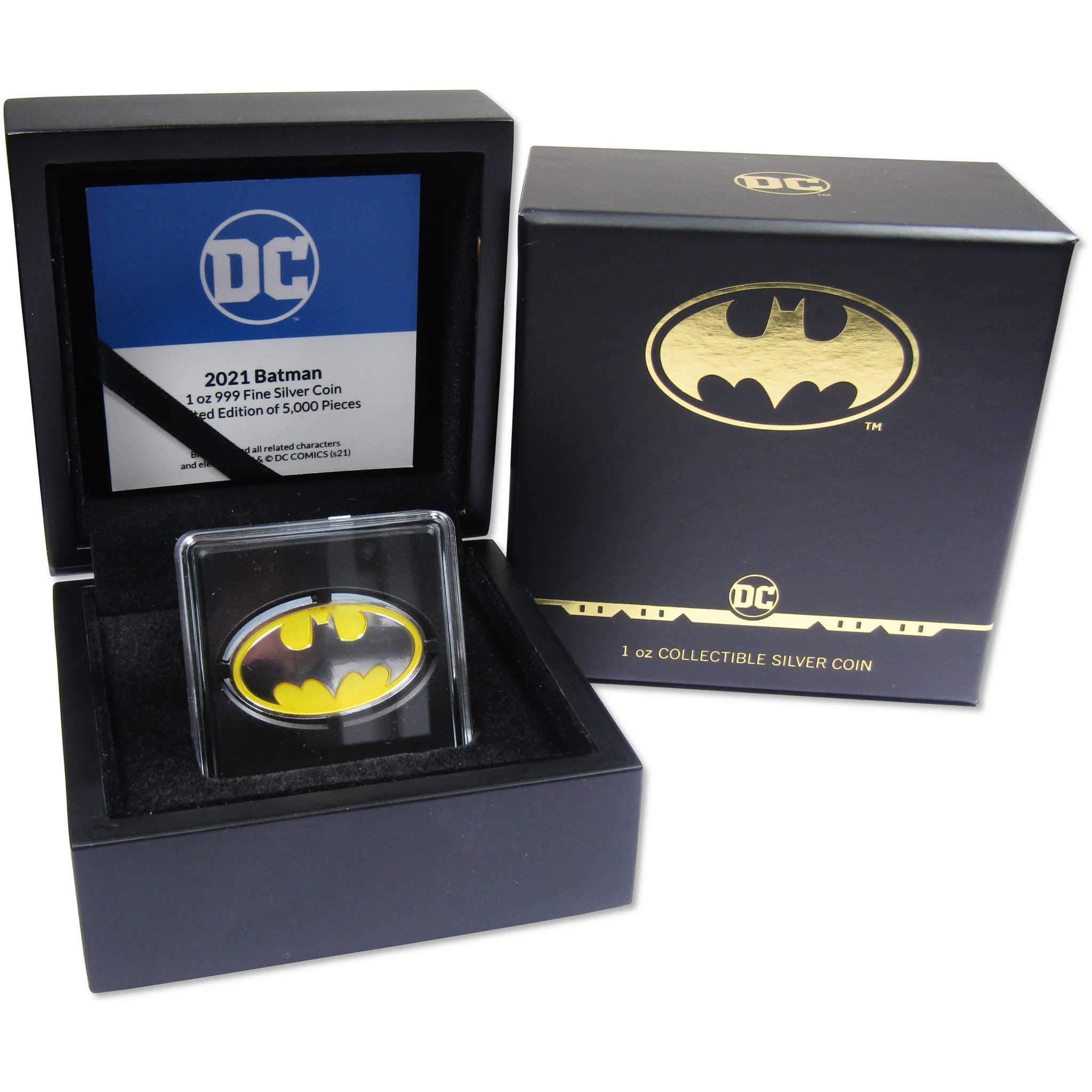 DC Batman Logo 1 oz .999 Fine Silver $2 Colorized Proof Coin 2021 Niue COA