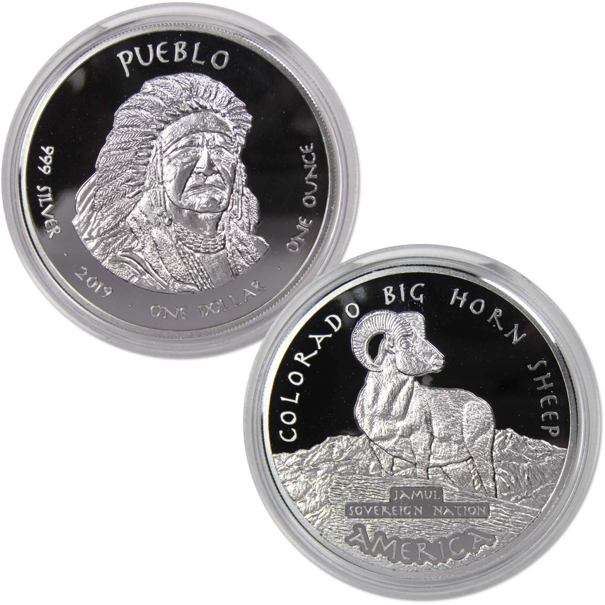 2019 Native American Jamul Pueblo Big Horn Sheep 1 oz .999 Fine Silver $1 Proof